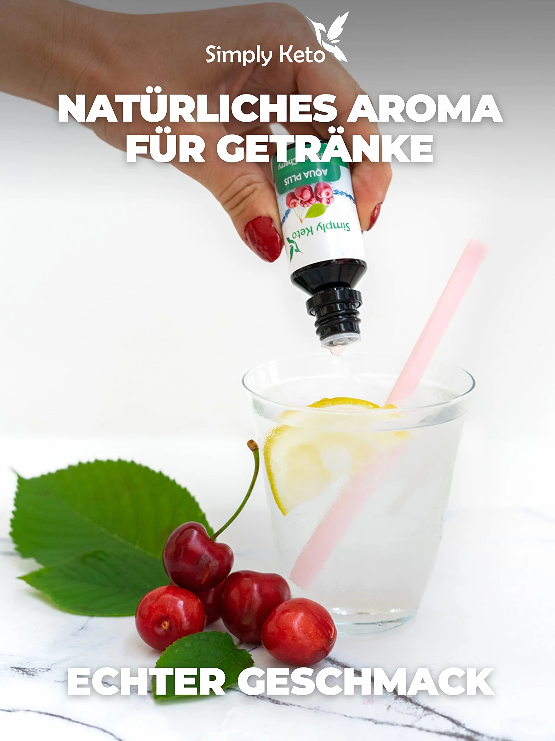 Simply Keto Gotas de sabor Aqua Plus (Cereza) 30ml - Gotas de sabor natural sin calorías - Alternativa al jarabe para 12 litros de agua con auténtico sabor - Sin aspartamo ni azúcar