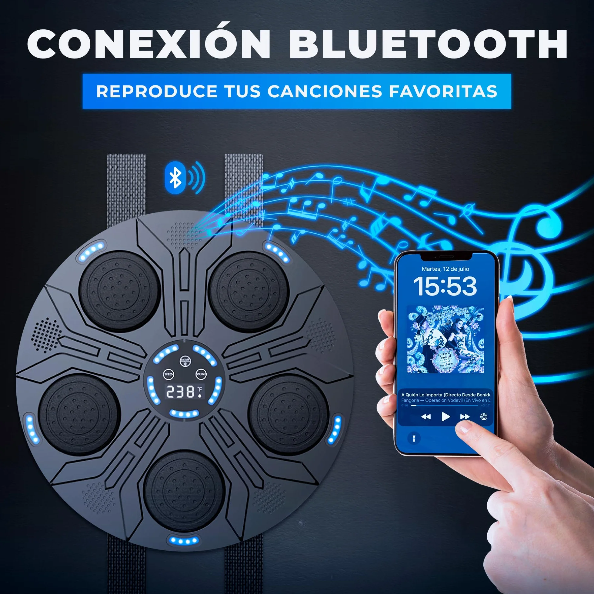 JUPPLIES Maquina de Boxeo Musical para Pared con Guantes, Diana LED y Bluetooth 9 Modos