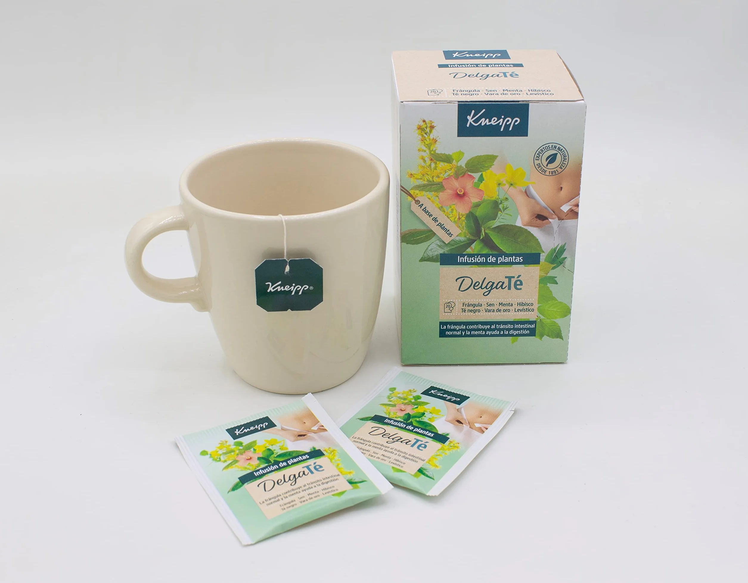 Kneipp DelgaTé, Infusión de Hierbas, Laxante Natural para Retención de Líquidos y Estreñimiento, con Manzanilla, Frángula, Menta, Sen, Hibiscus, Solidago y Levístico, 40 Bolsitas