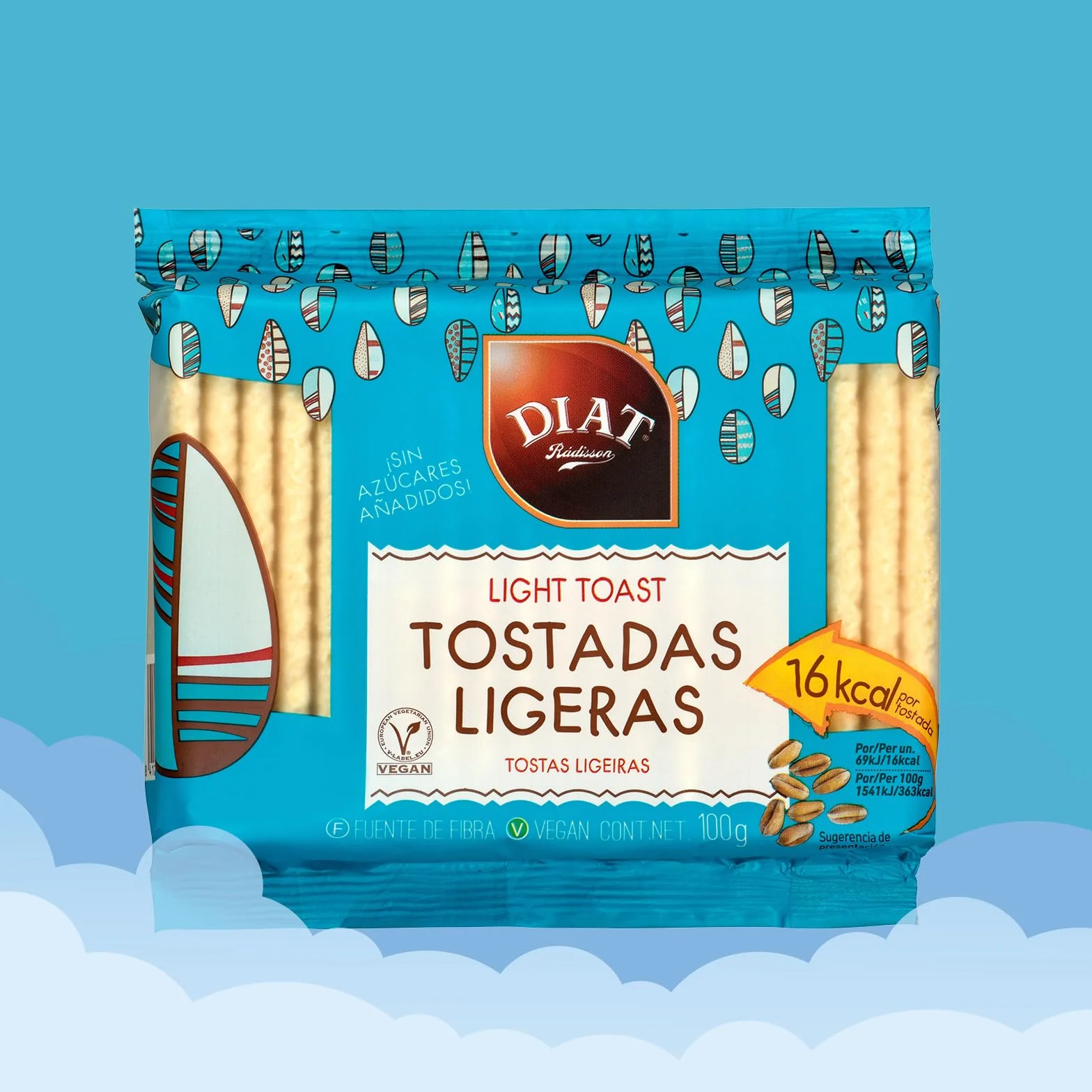 DIAT Radisson - Tostadas Ligeras | Tostadas Veganas | Fuente de Fibra | Bajo Contenido en Grasa | Sin Azúcar Añadido | Apto para Dietas de Control de Peso