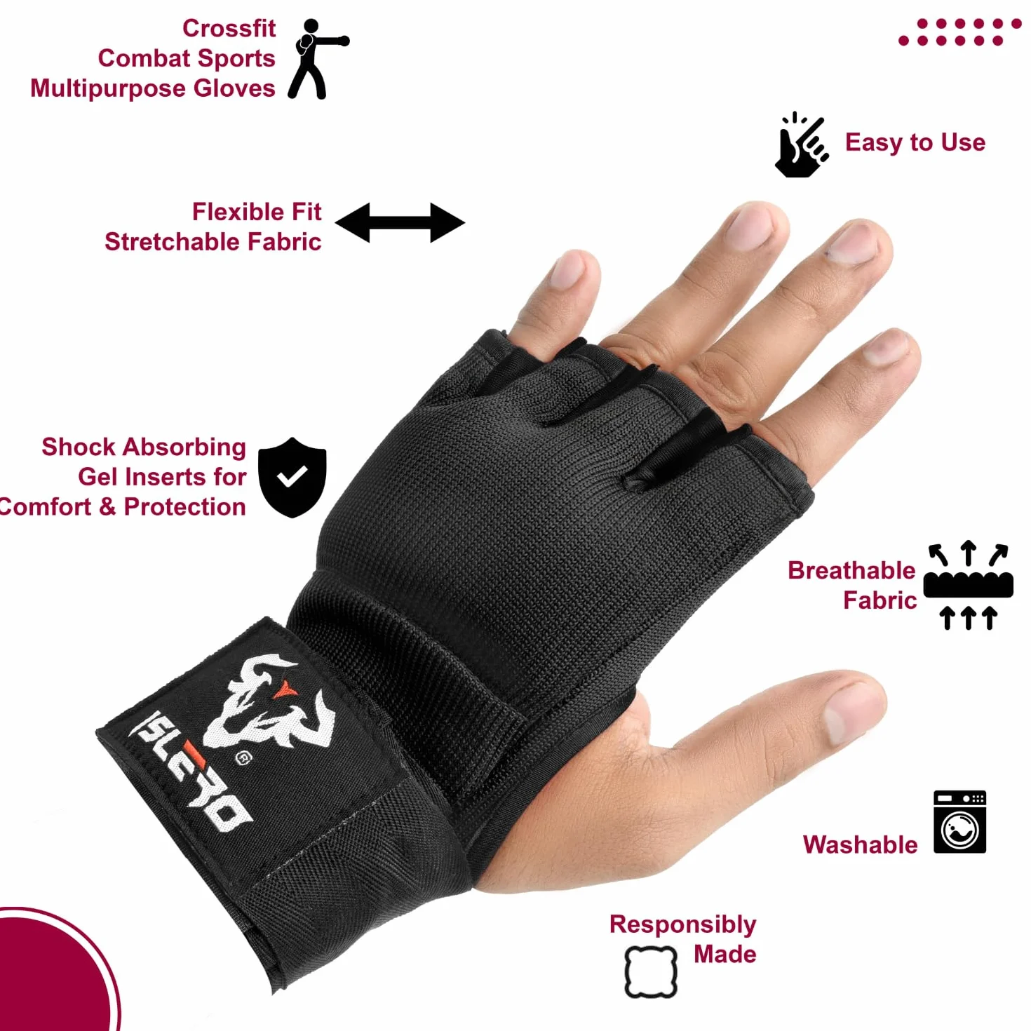 Guantes de boxeo Islero 93 cm, correas de muñeca largas, protección elástica acolchada para puños, Muay Thai