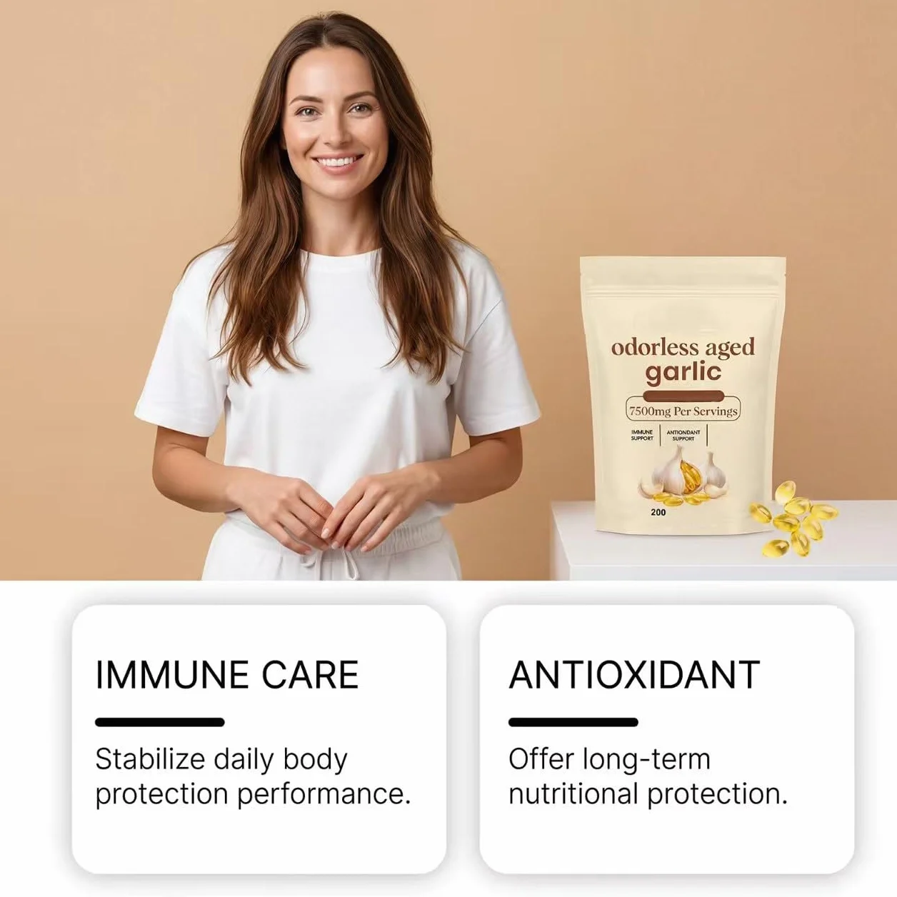 Extracto de ajo envejecido 7500 mg - Apoyo inmunológico - Inodoro y sin regusto - 200 unidades - Sin OGM y sin gluten,1Pcs