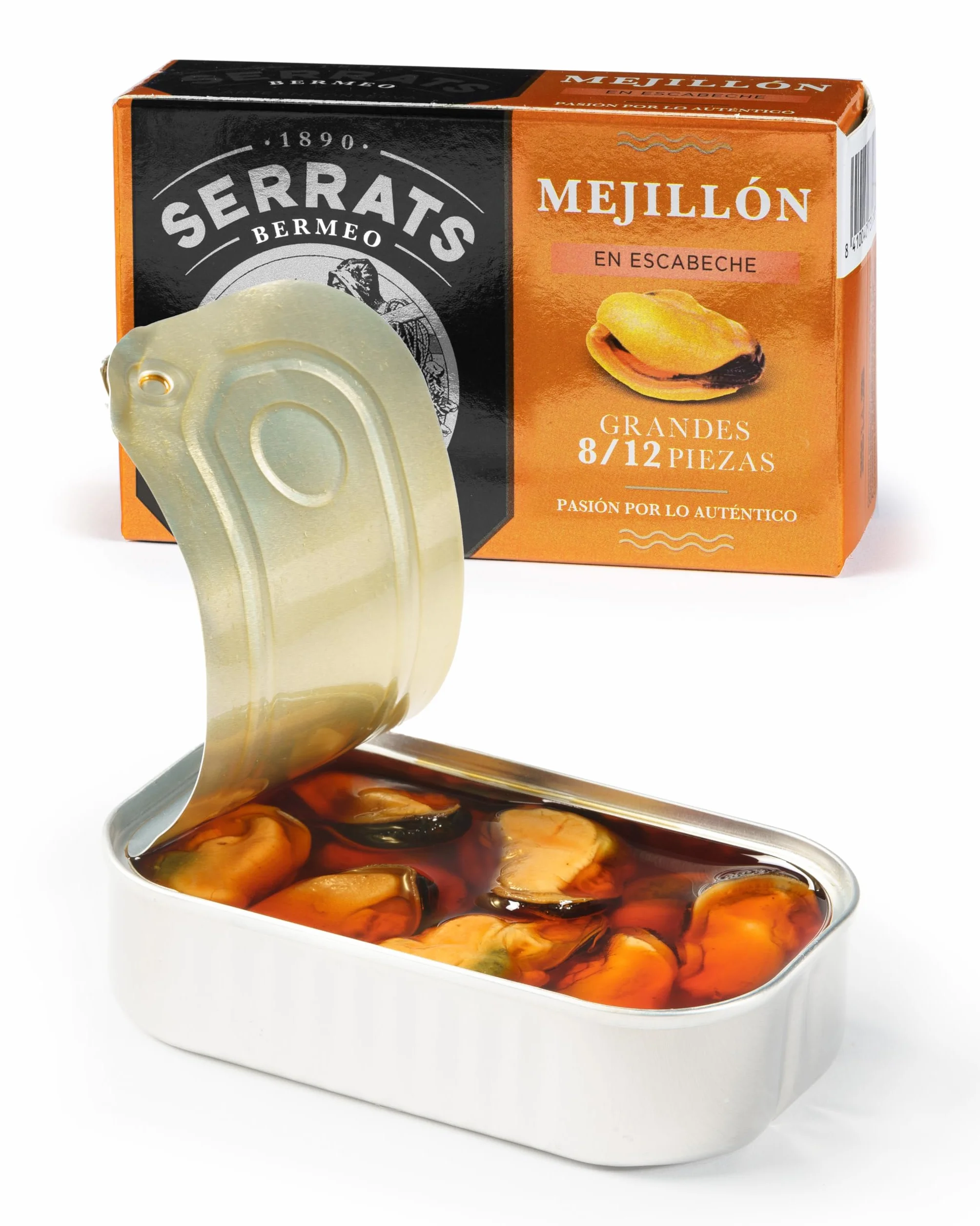 CONSERVAS SERRATS Mejillones Grandes en Escabeche Tradicional Artesanal 12 Latas x 110g 1320g 8/12 Mejillones por lata Sin Gluten Omega 3