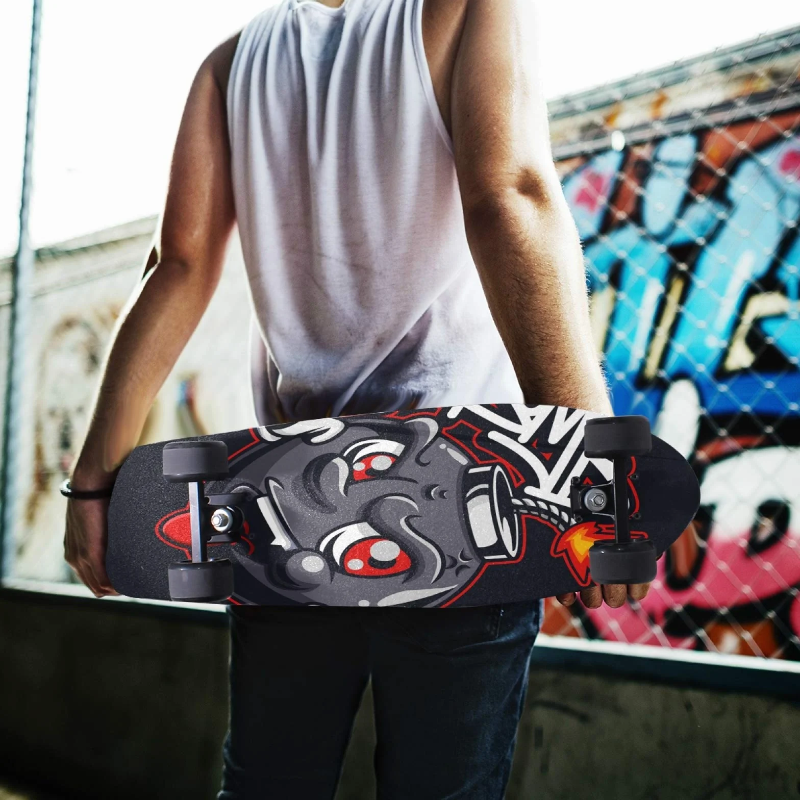 Linda Bomba Fantasma De Azúcar Papel de Lija Antideslizante Hoja Cinta de Agarre Lijas para Patineta Scooter (84 x 23 cm)