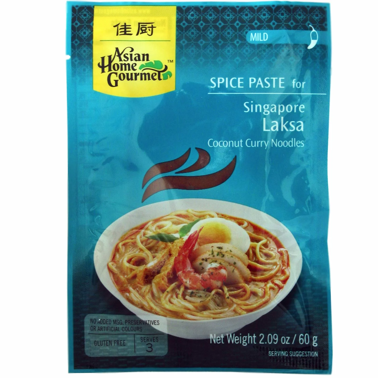 Pasta Curry Coco Laksa 50 g para Sopa de Noodles Estilo Singapur Malasia Poco Picante Sin Gluten Lista para Usar