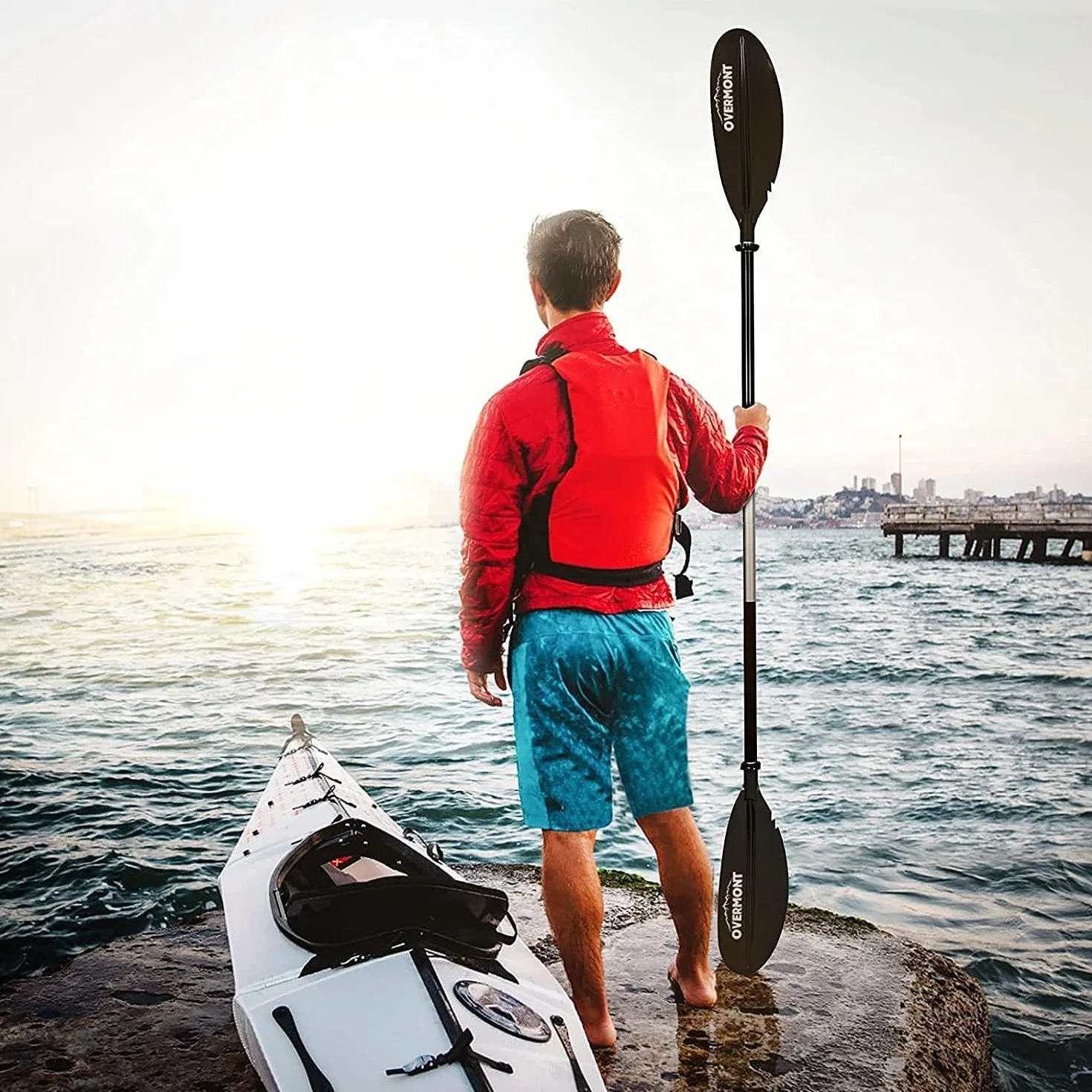 Overmont Remos Aluminio Doble Convertibles en uno 3 Angulos Ajustables Anti-sumergido 222cm para Sup Kayak