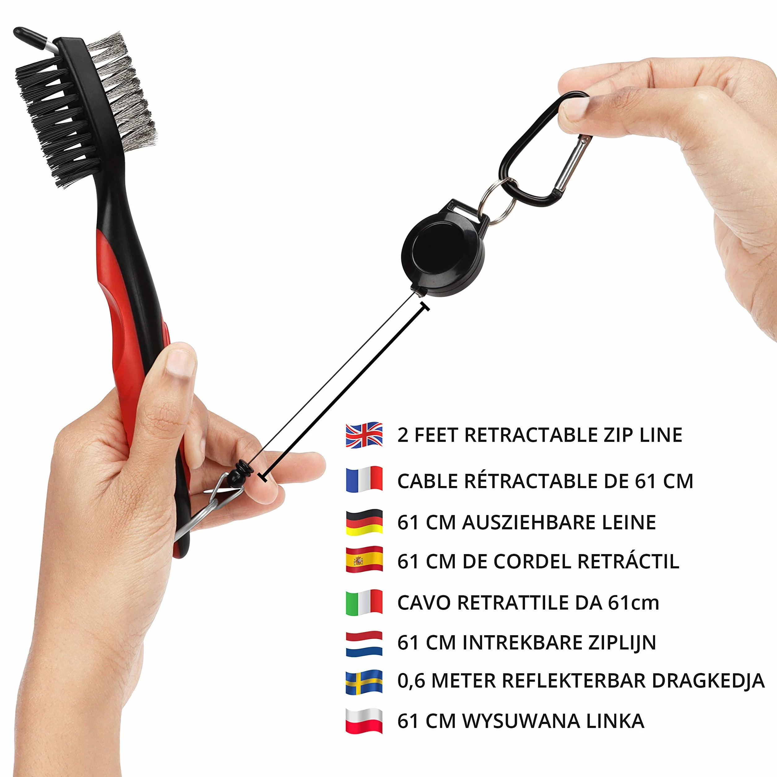 K&V Golf Cepillo Limpiar Palos de Golf y Hoyuelos - Cepillo de Dos Lados Nailon y Acero con Clip