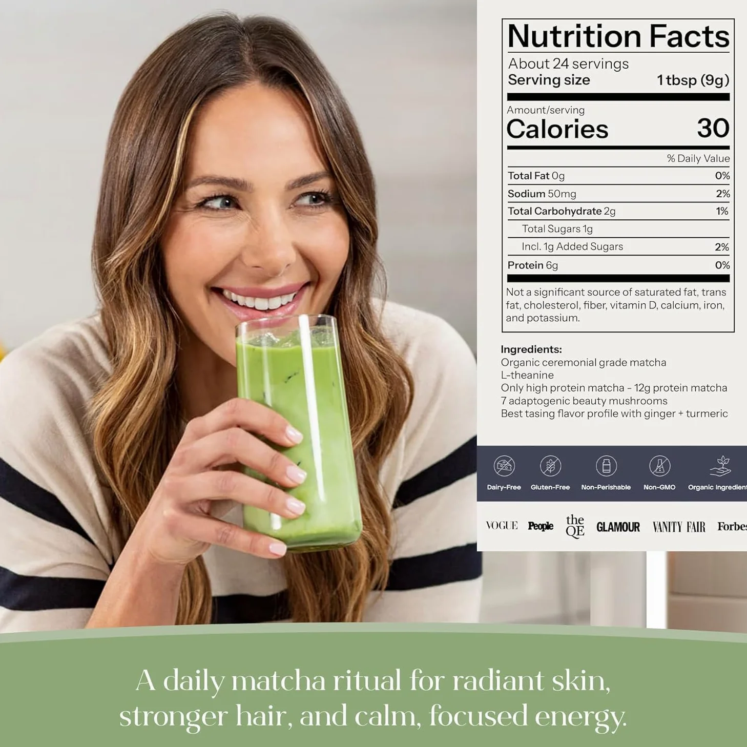 Kroma's Beauty Matcha Latte en polvo, 503 g, 60 porciones, colágeno ceremonial de grado ceremonial, té verde matcha con proteínas para una piel radiante y soporte capilar con colágeno bovino, con