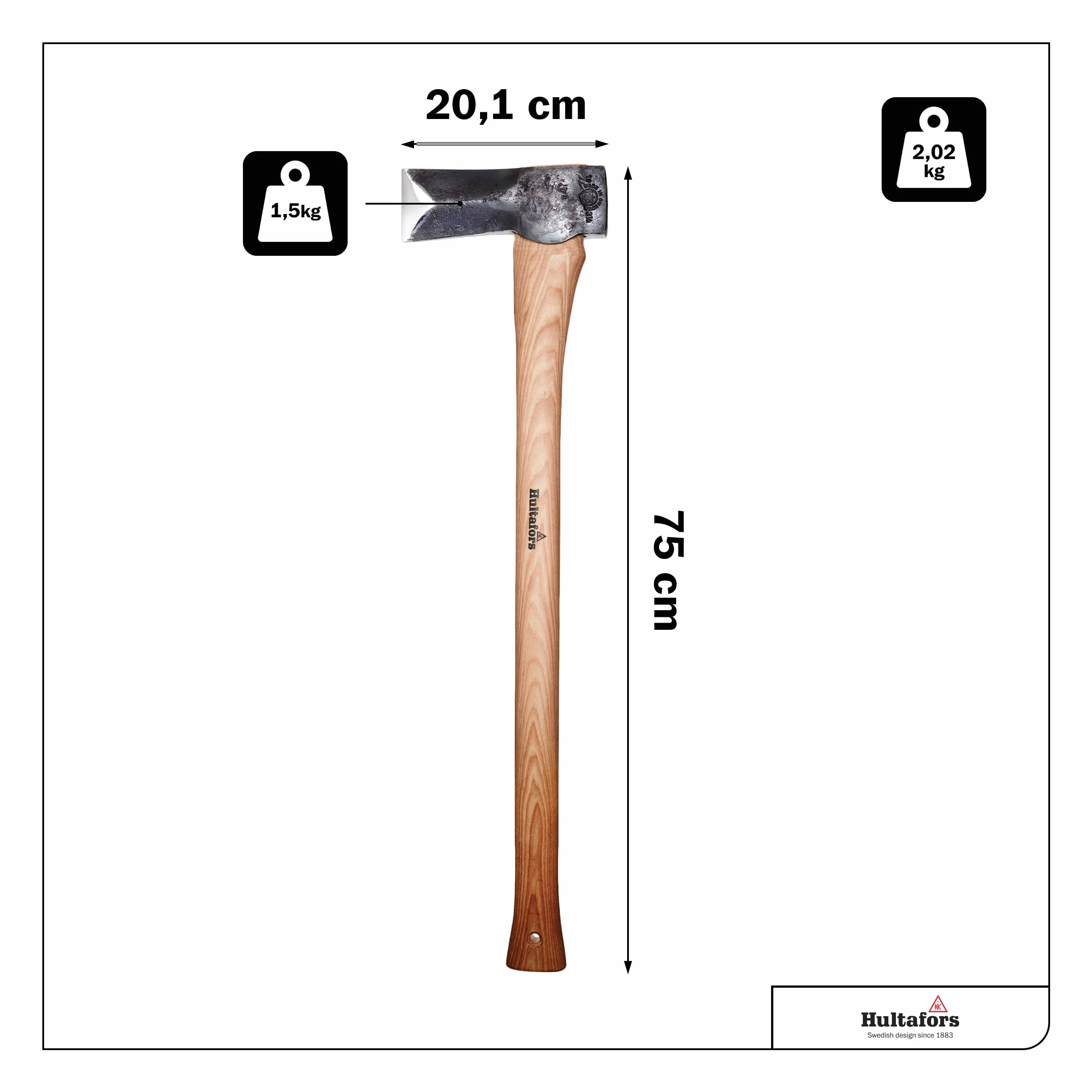 Hacha Hultafors forjada a mano 705mm acero sueco 2020g mango nogal americano funda cuero reafilable