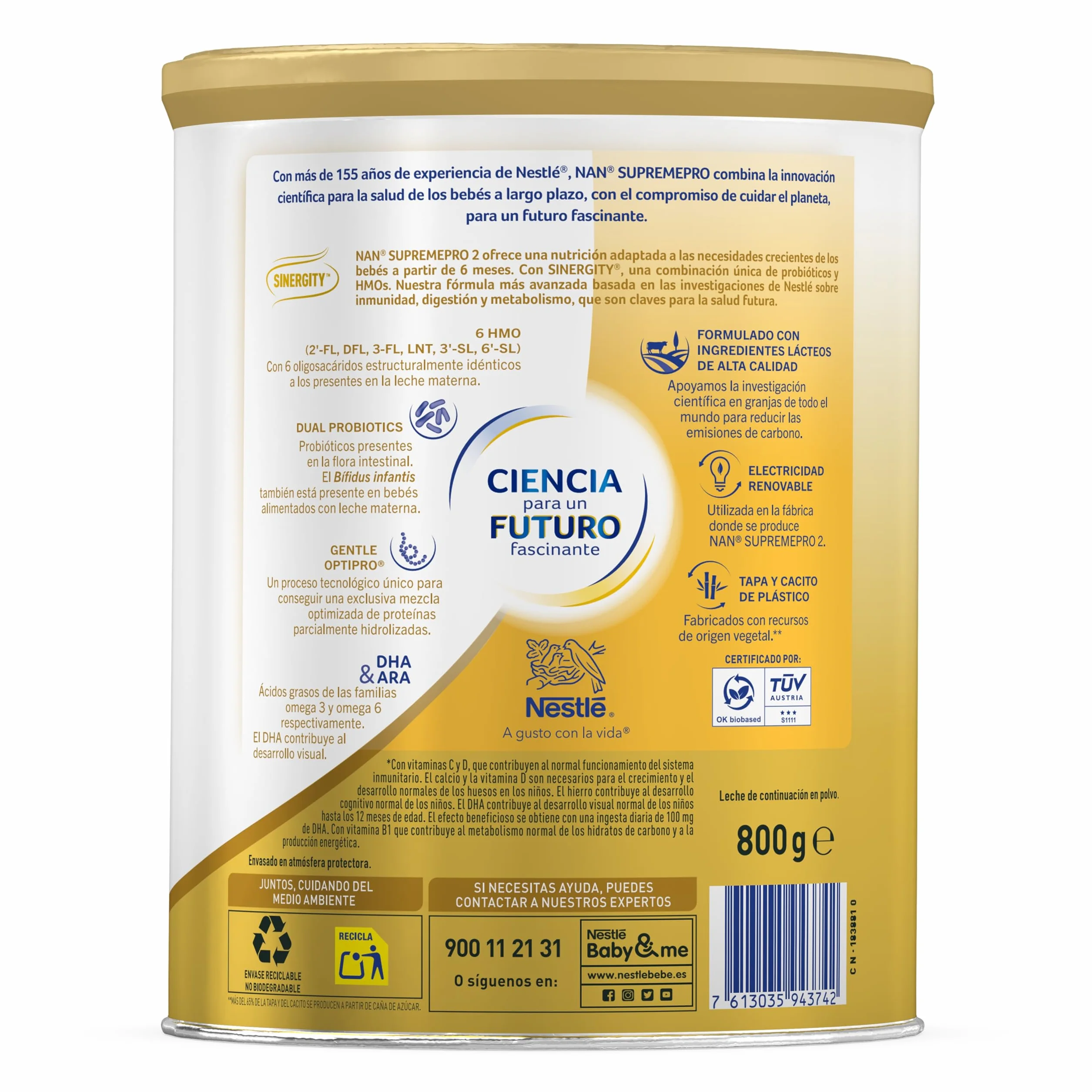 Nestlé NAN SUPREMEPRO 1 Leche para lactantes en polvo, 3 botes de 800gr