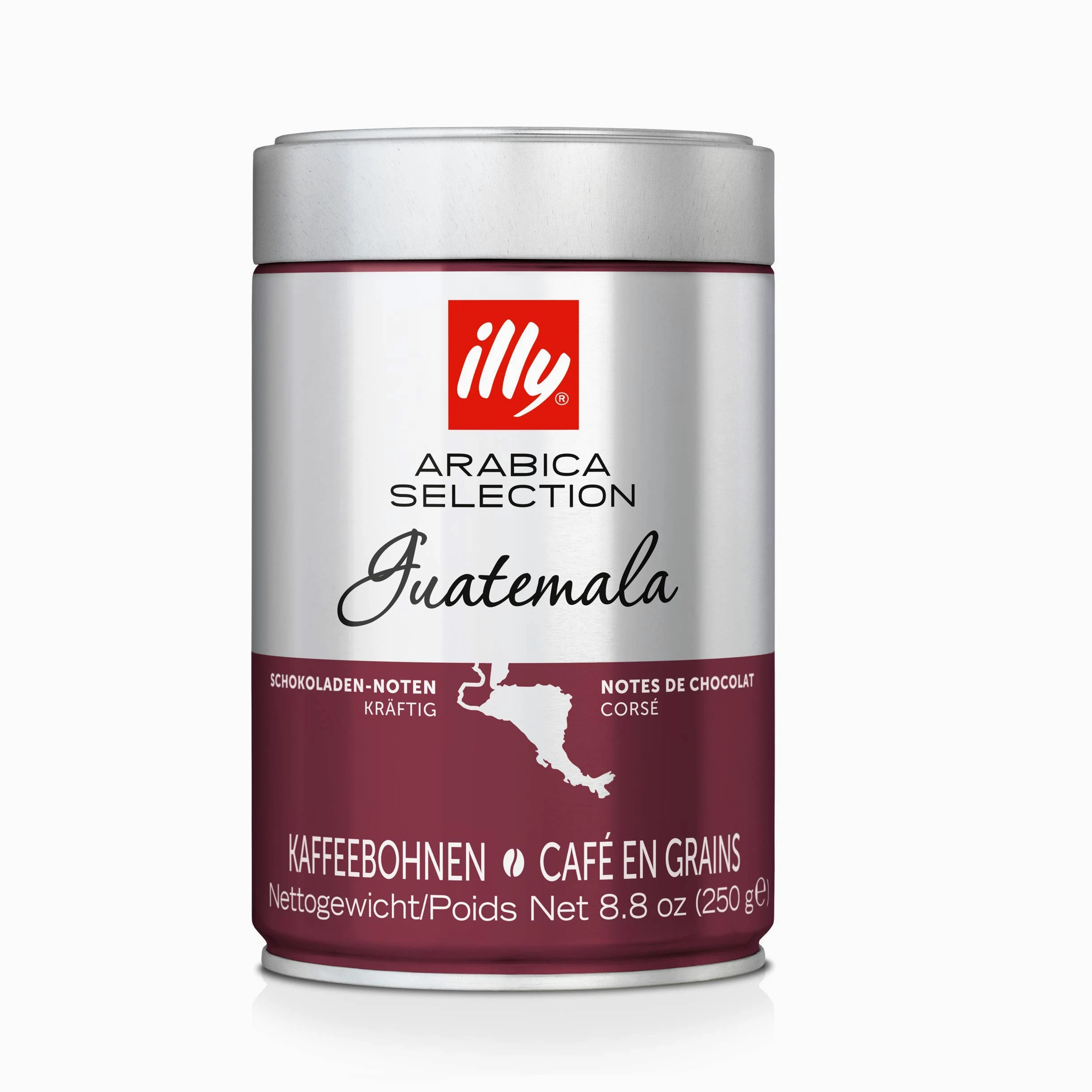 illy, Café en Grano Arabica Selection Guatemala, 100% Arábica con Notas de Chocolate, Sabor Amargo e Intenso, 1 lata de 250g (Paquete de 4)
