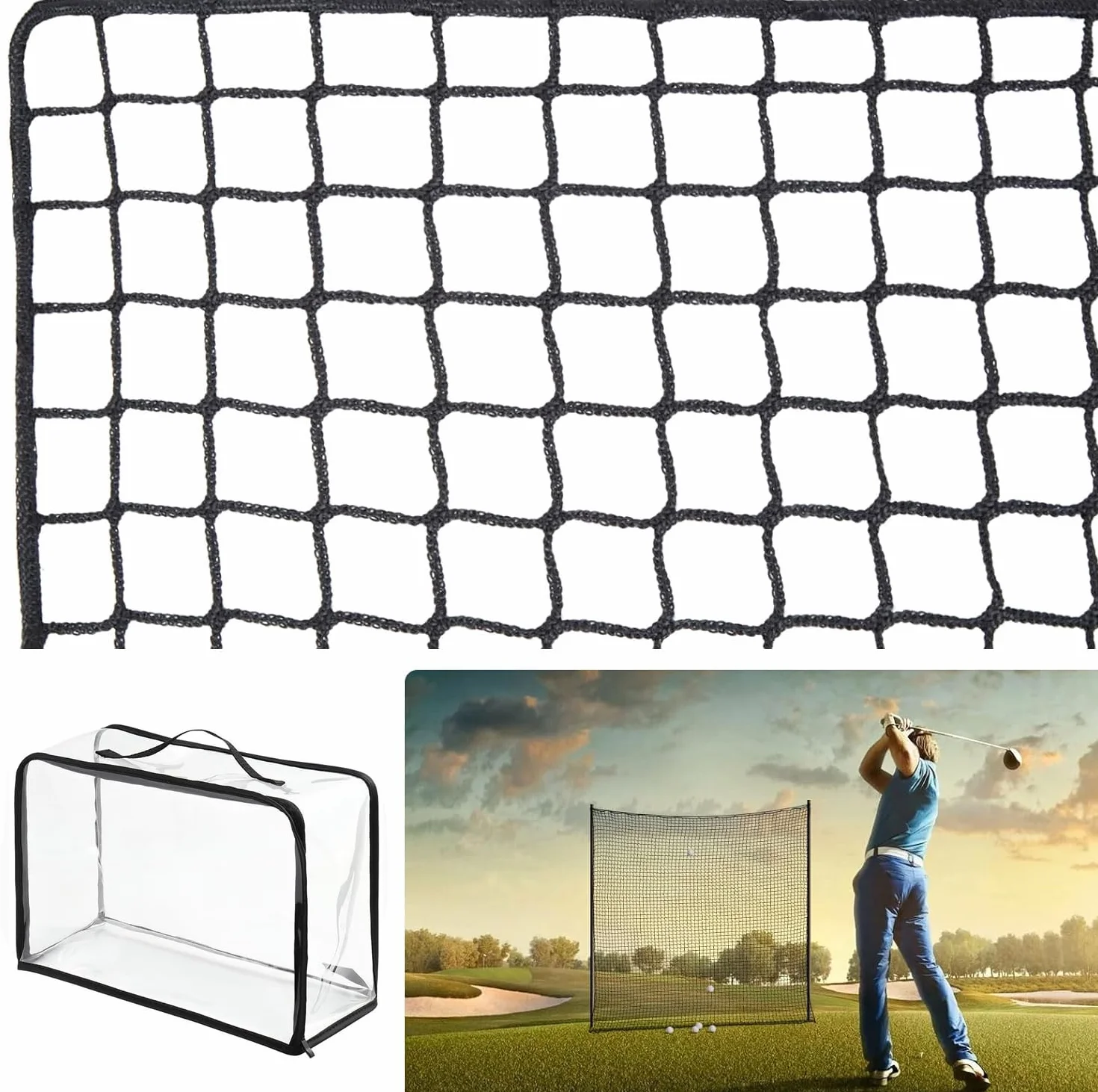 Red de Práctica de Golf 3x3M, Malla Cuadrada 2,5x2,5cm, con Bolsa de Transporte