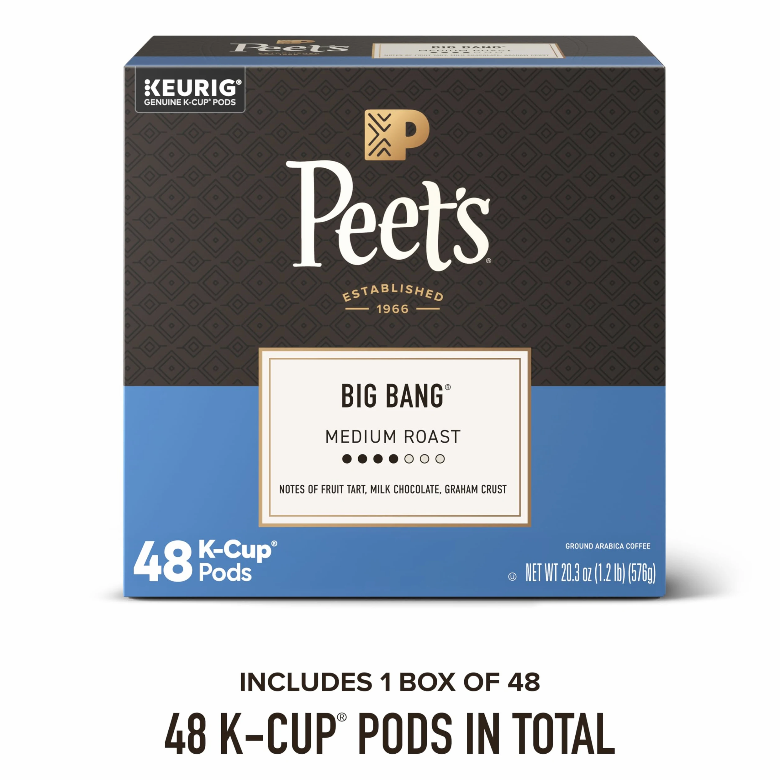 Peet's Coffee, Cápsulas Keurig K-Cup de tostado medio, 100% café arábica - Big Bang 48 unidades (1 caja de 48 cápsulas)