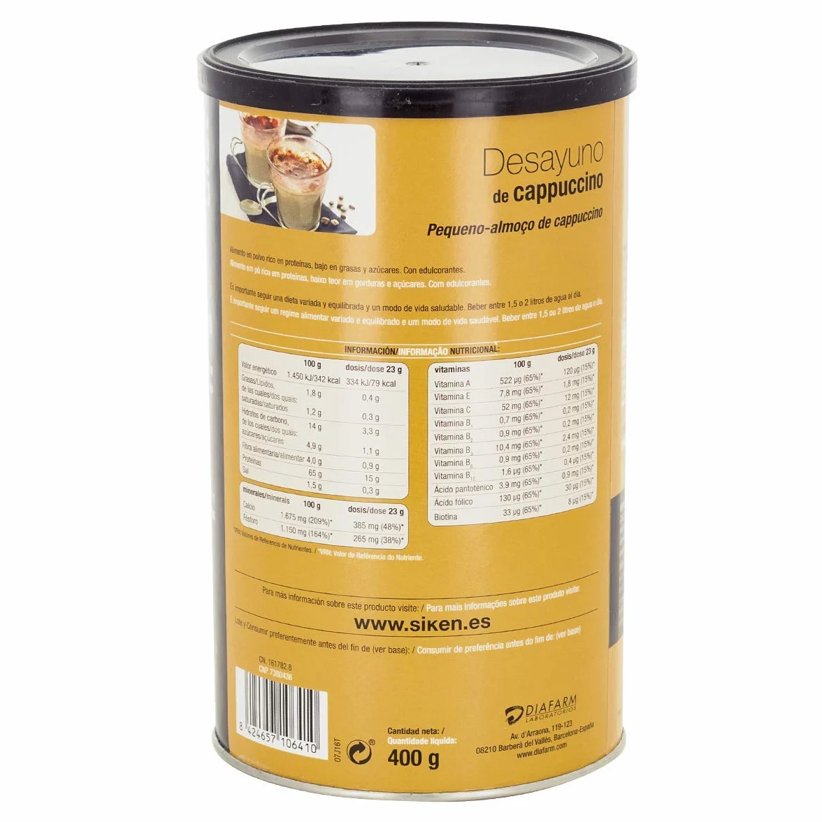 Siken Diet - Desayuno de Cappuccino, Bote de 400 g