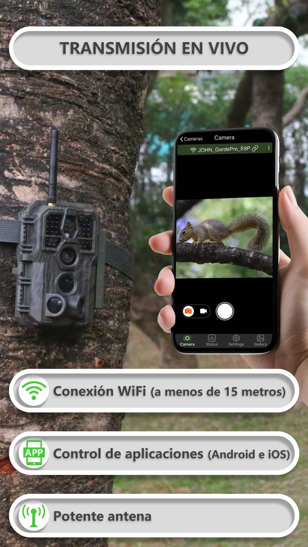 GardePro E8P MAX Cámara de Caza WiFi 64MP 1296P Batería Recargable 8000mAh Visión Nocturna