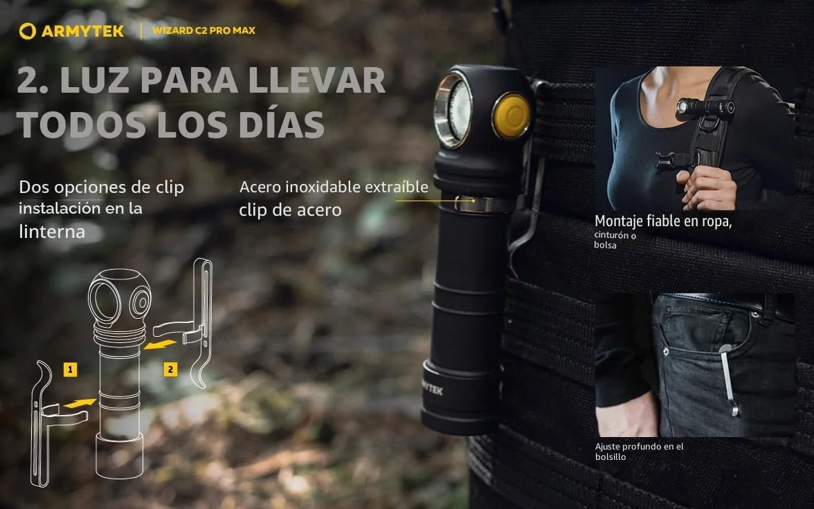Armytek Wizard C2 Pro Max Linterna frontal LED 3720 lúmenes luz cálida recargable USB