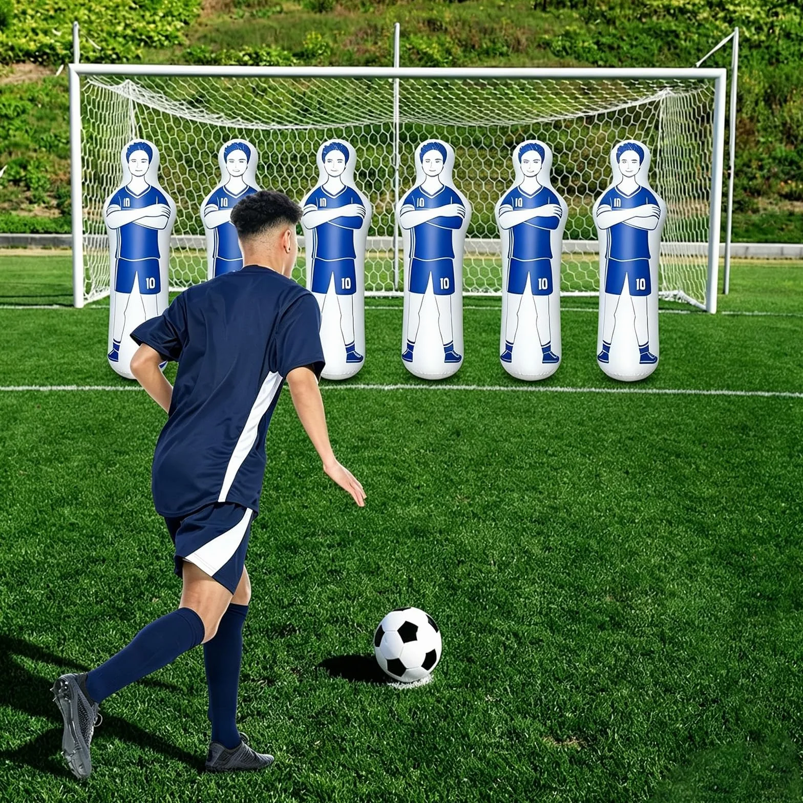 Portero Keeper Tumbler hinchable de fútbol 40 x 160 cm 0,35 mm PVC azul Dummies de tiro libre accesorios de entrenamiento