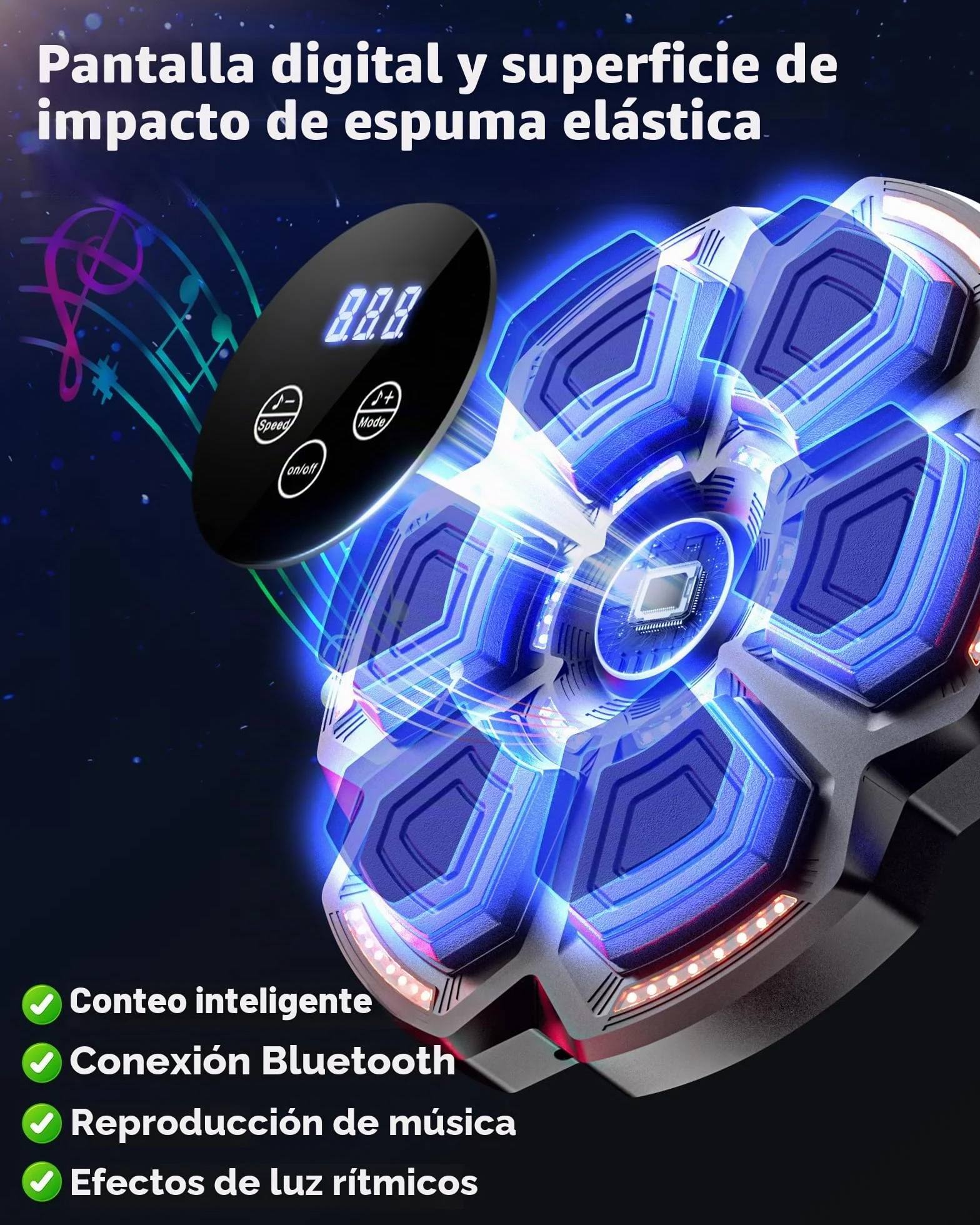 Maquina Boxeo Musical Pared 9 Modos Velocidad con Guantes Bluetooth Recuento Inteligente Luces Ritmo