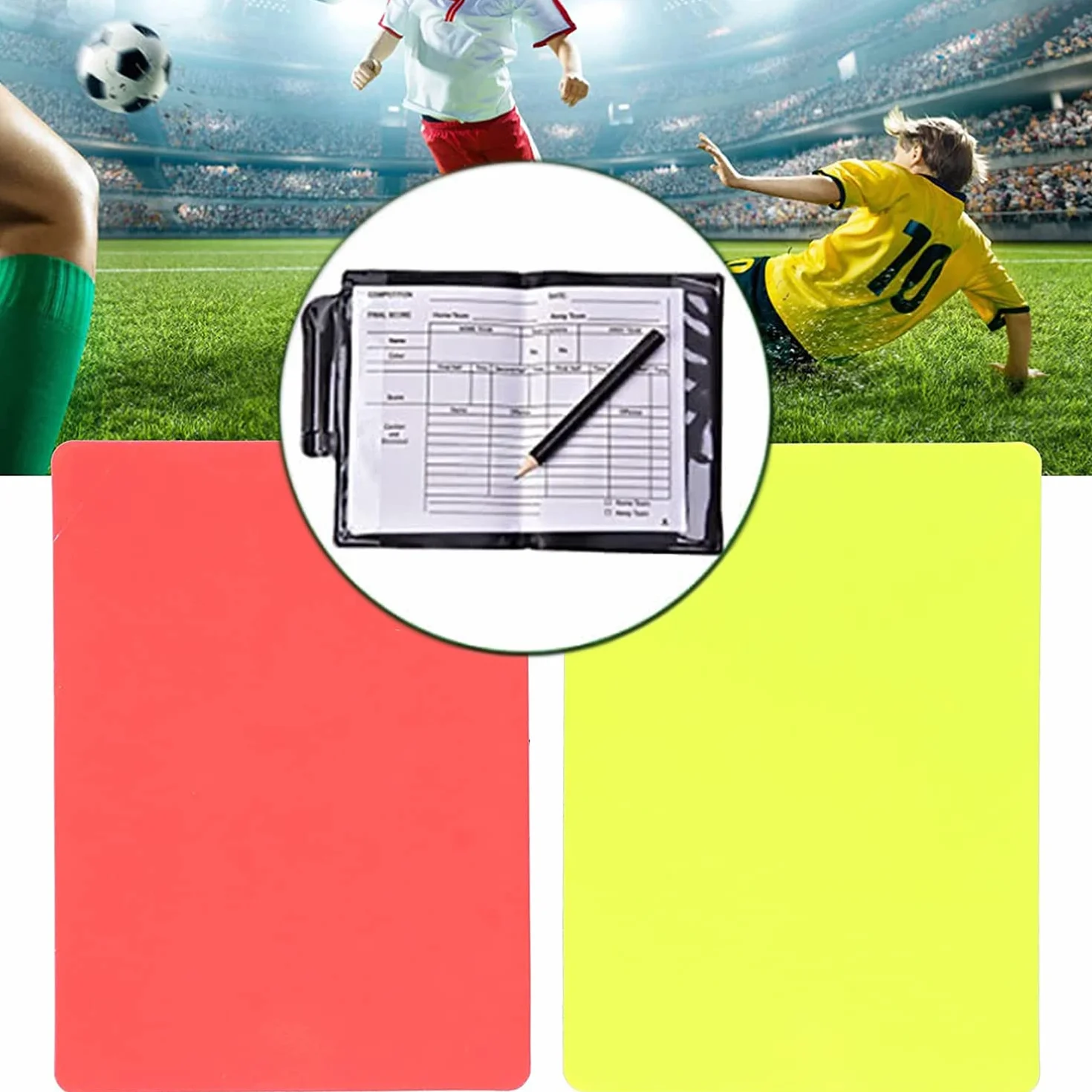 Kit de Tarjetas de Árbitro de Deportes, PVC Roja y Amarilla con Tarjetero y Lápiz