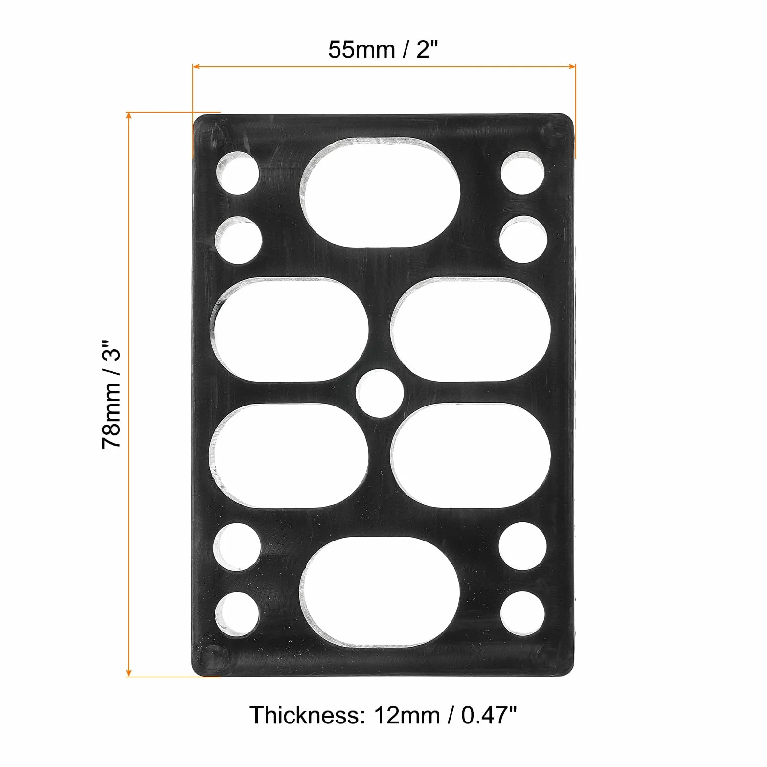 PATIKIL 1/2" Almohadillas Elevadoras para Skateboard, Paquete de 2, Cuña Angular de PU 3x2, Negro