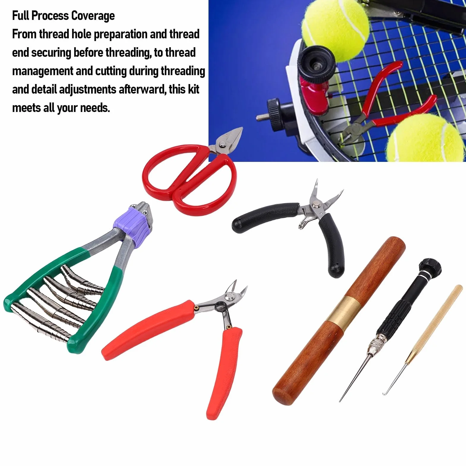 VGEBY Juego de Herramientas para Encordar Raquetas, Alicates de Punta Doblada, Alicates Diagonales, Gancho de Roscado, Abrazadera para Encordar Bádminton