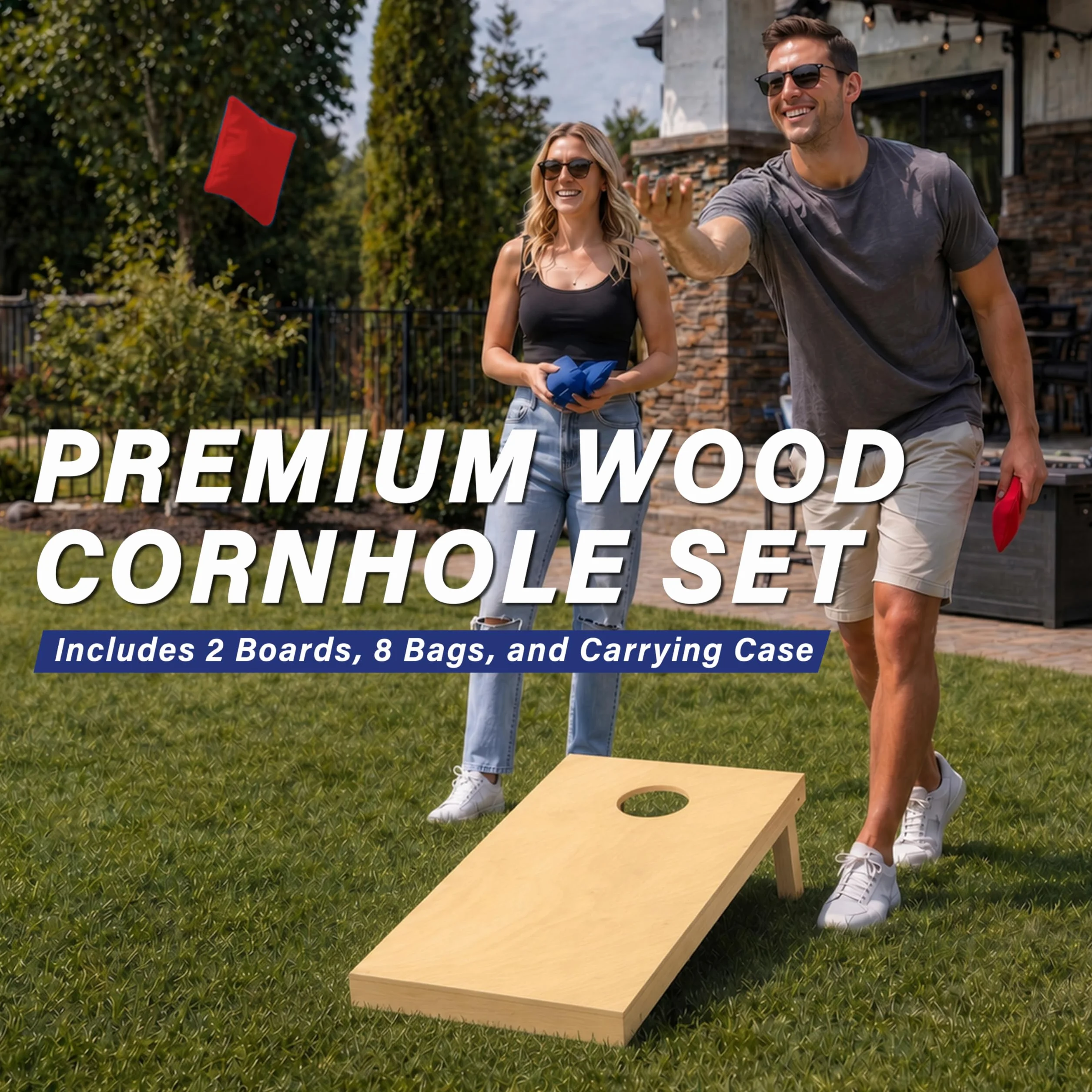 GoSports Juego de Cornhole de Madera Maciza 4x2 pies 3x2 pies 8 Bolsas