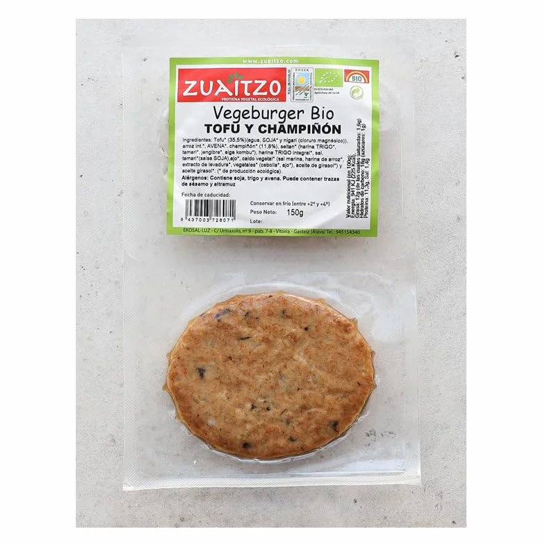 Hamburguesa vegetal de tofu y champi ón ecológica 150g Zuaitzo