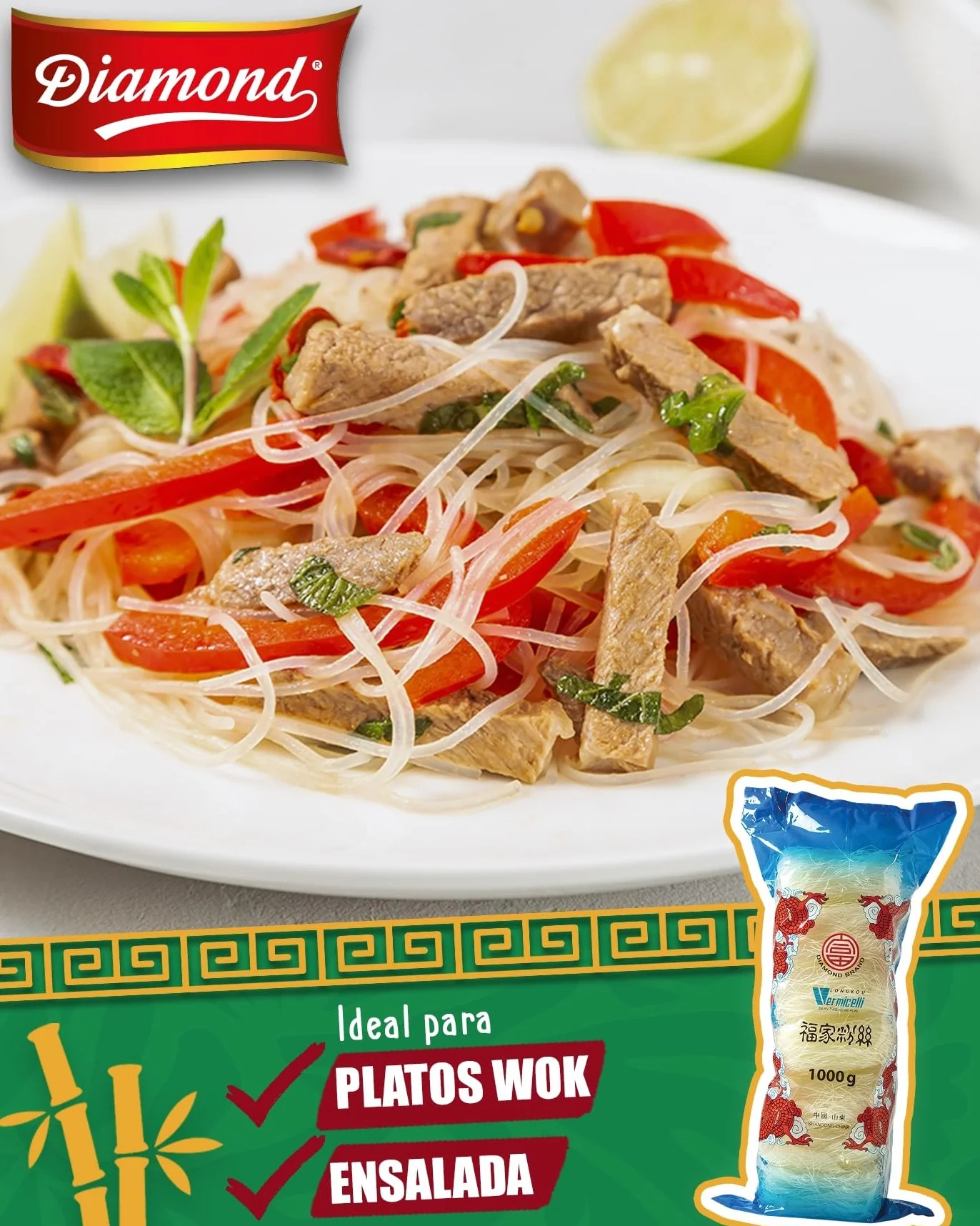 DIAMOND Fideos de Cristal Largos Naturalmente Veganos Sin Gluten 1 x 1000 g