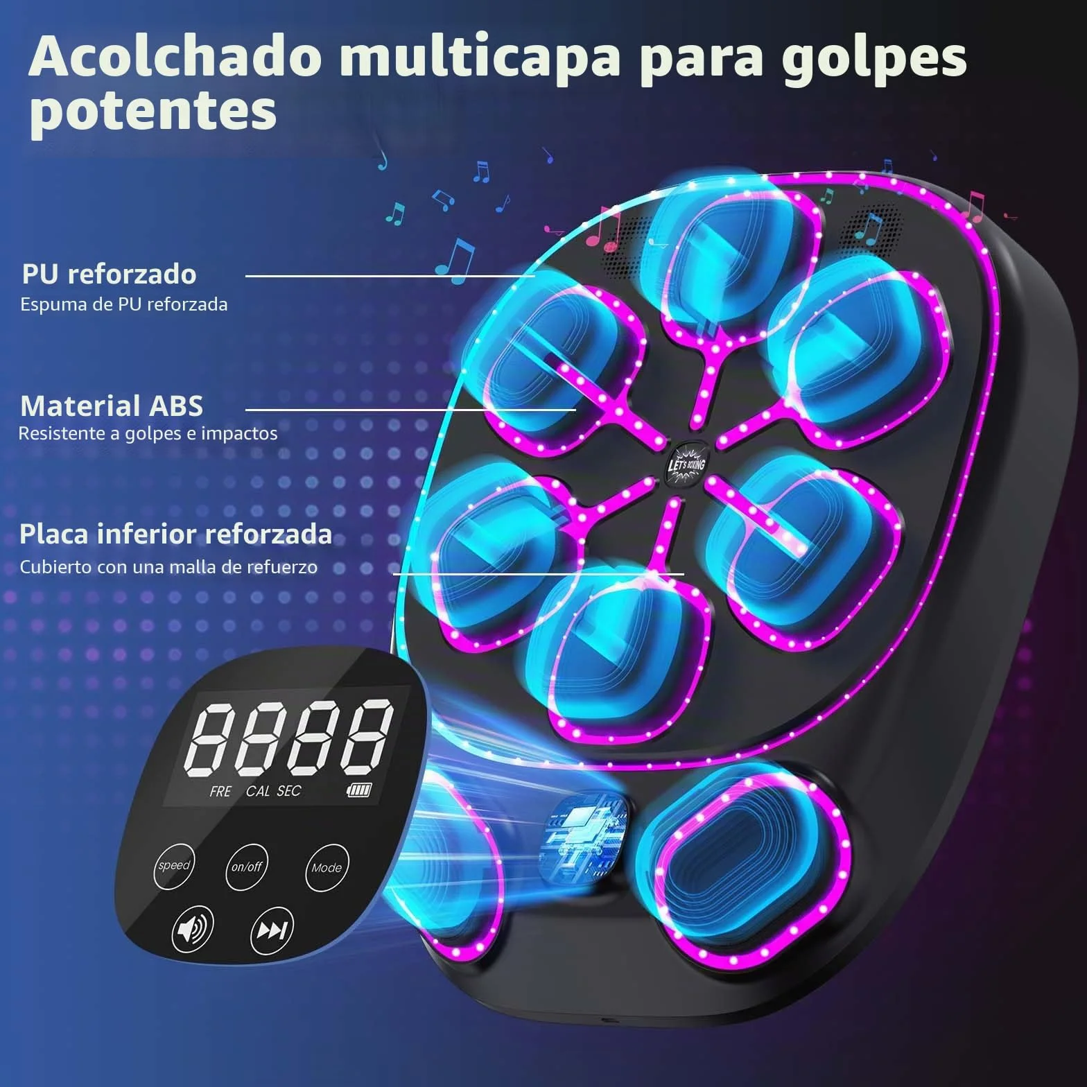 Máquina de Boxeo Musical con Luces LED Bluetooth 9 Modos de Velocidad para Niños y Adultos
