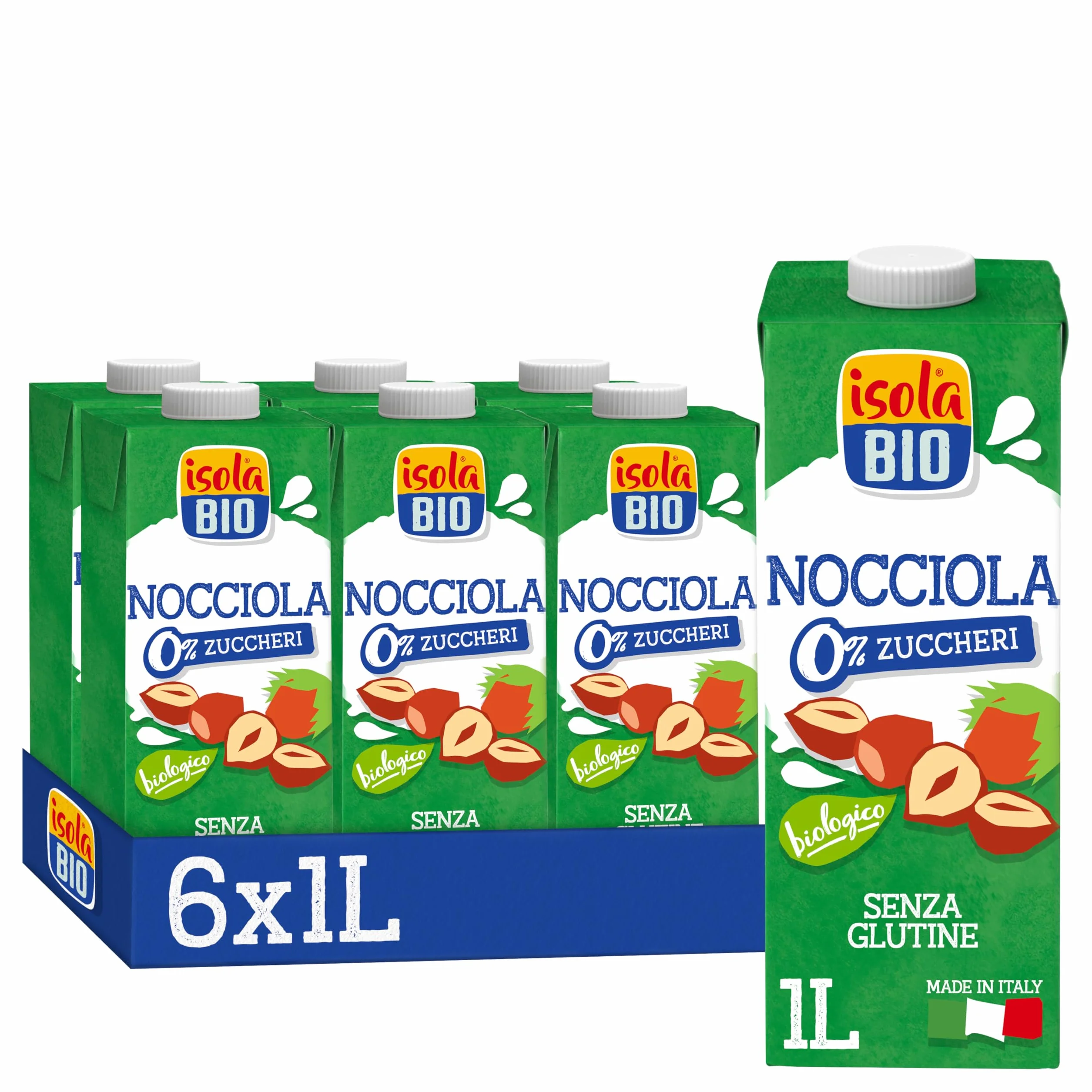 ISOLA BIO Bebida Ecológica Vegetal de Avellanas Pack 6 x 1 L Sin Azúcar Añadido Sin Lactosa Vegano