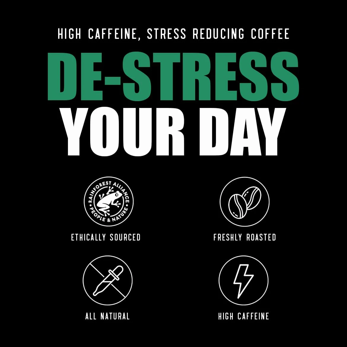 Skull Crusher Infused Ground Coffee con alta cafeína. Café molido tostado oscuro, 100% natural y certificado Rainforest Alliance. Advertencia: el café más fuerte del mundo. 500g.