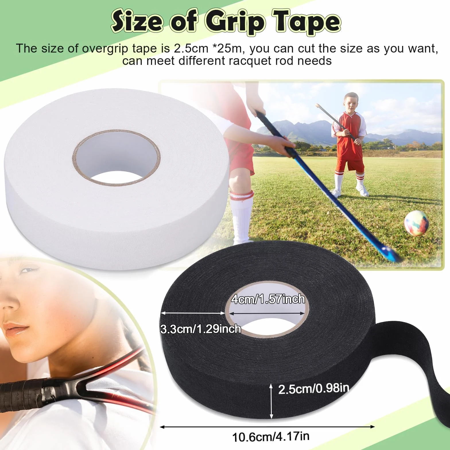 Cinta Adhesiva para Raquetas, 2 Rollos, 25 m x 25 mm, Cinta de Agarre Autoadhesiva Antideslizante