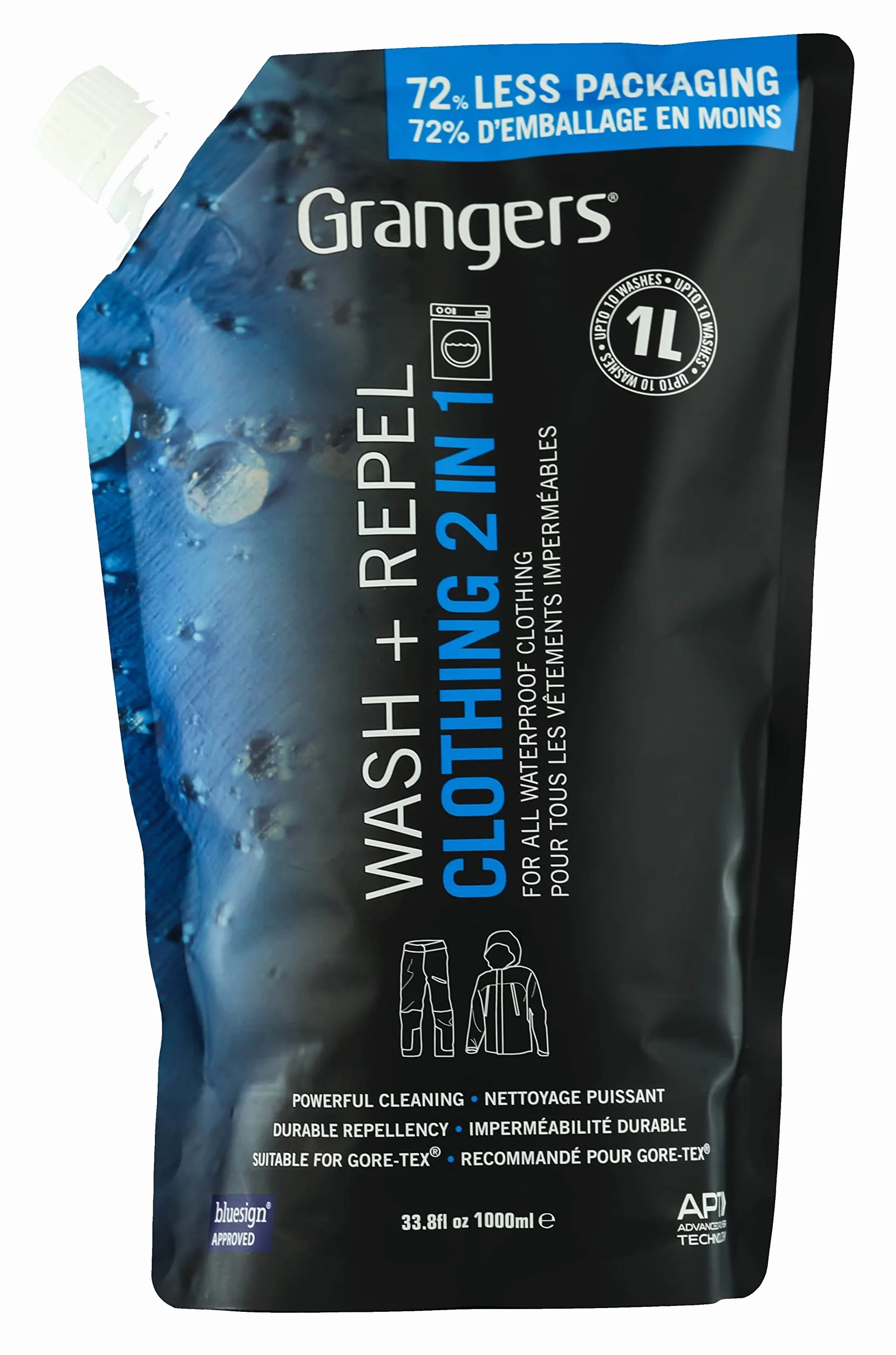 Grangers Ropa Wash + Repel 2 en 1 1 litro Limpieza e impermeabilización para ropa exterior