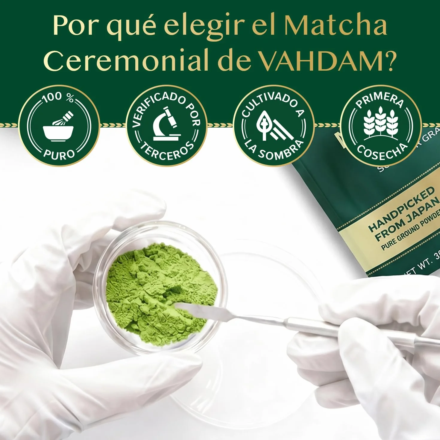 VAHDAM Matcha Ceremonial 30g | Té Verde Matcha Japonés Grado Ceremonial de Uji, Japón | Polvo Ultra Fino y Sedoso | Sabor Delicado Sin Amargor | Ideal para Ceremonia del Té y Matcha Latte