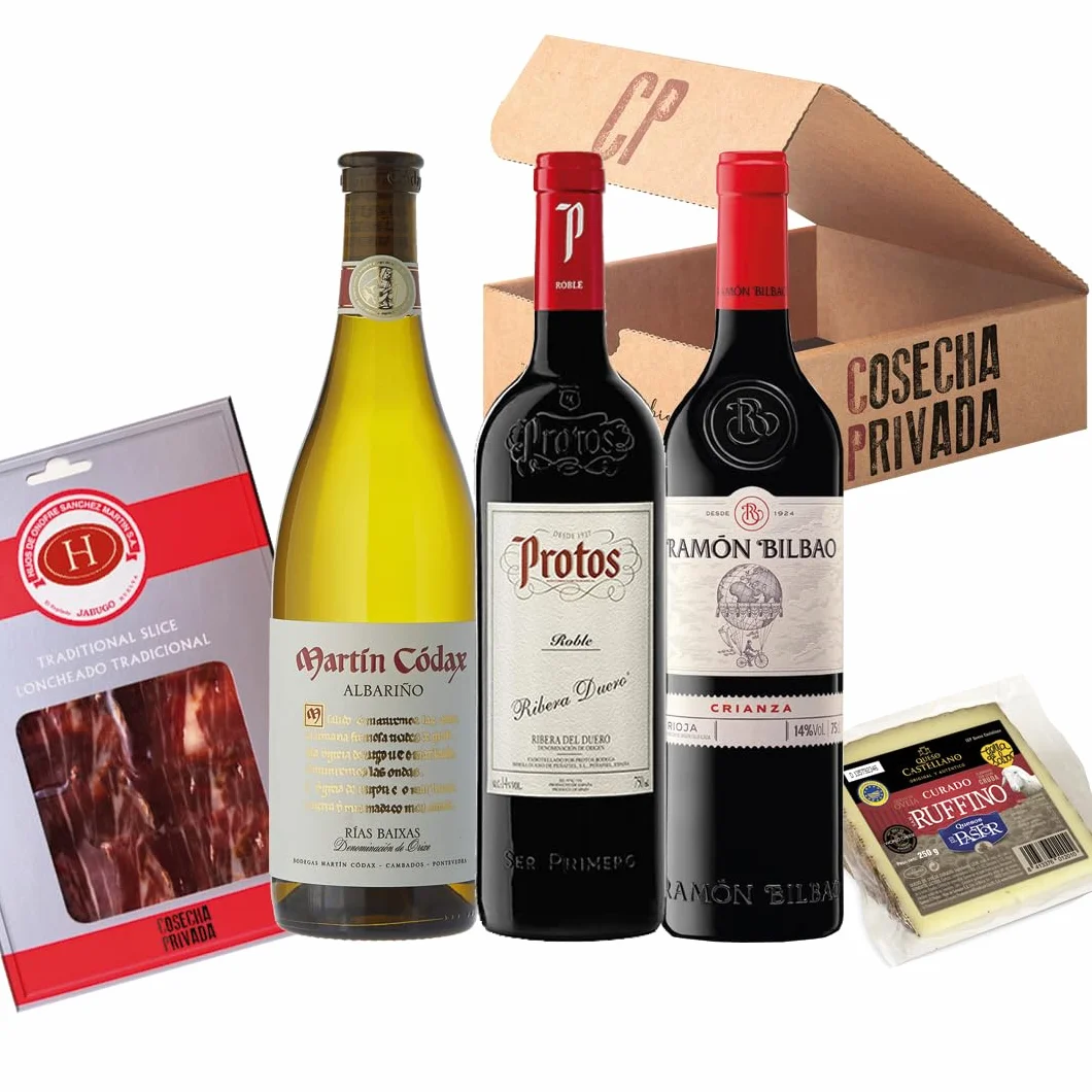 CAJA GOURMET | Cajas/Cestas de Navidad - Envío 24 H - Jamon, Salchichon, Chorizo, Queso, Vino - Lotes de Regalo - Cosecha Privada (1)