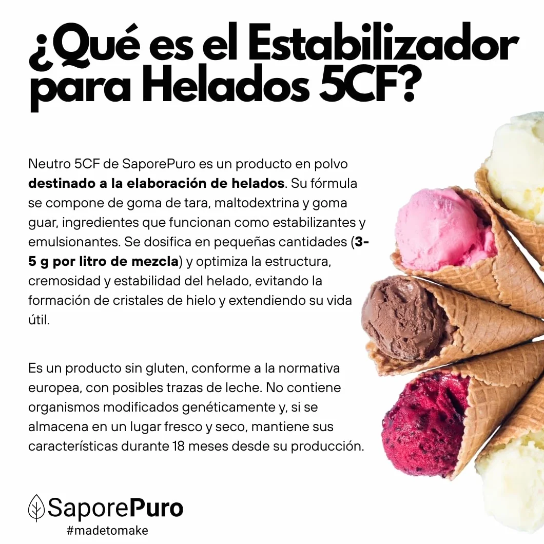 Saporepuro NEUTRO ESTABILIZANTE para helados y sorbetes 500 gr con harina de tara y guar