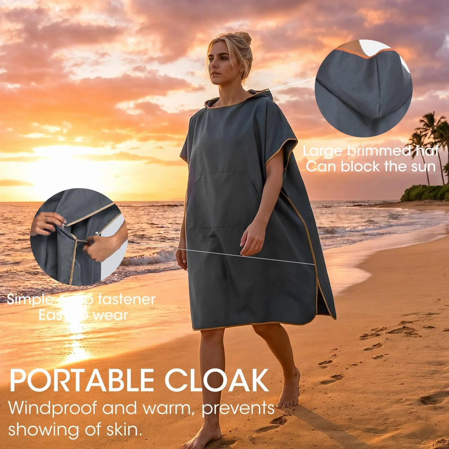 Poncho de Toalla con Capucha Microfibra Secado Rapido 110x90 cm para Playa Natacion Adultos Unisex