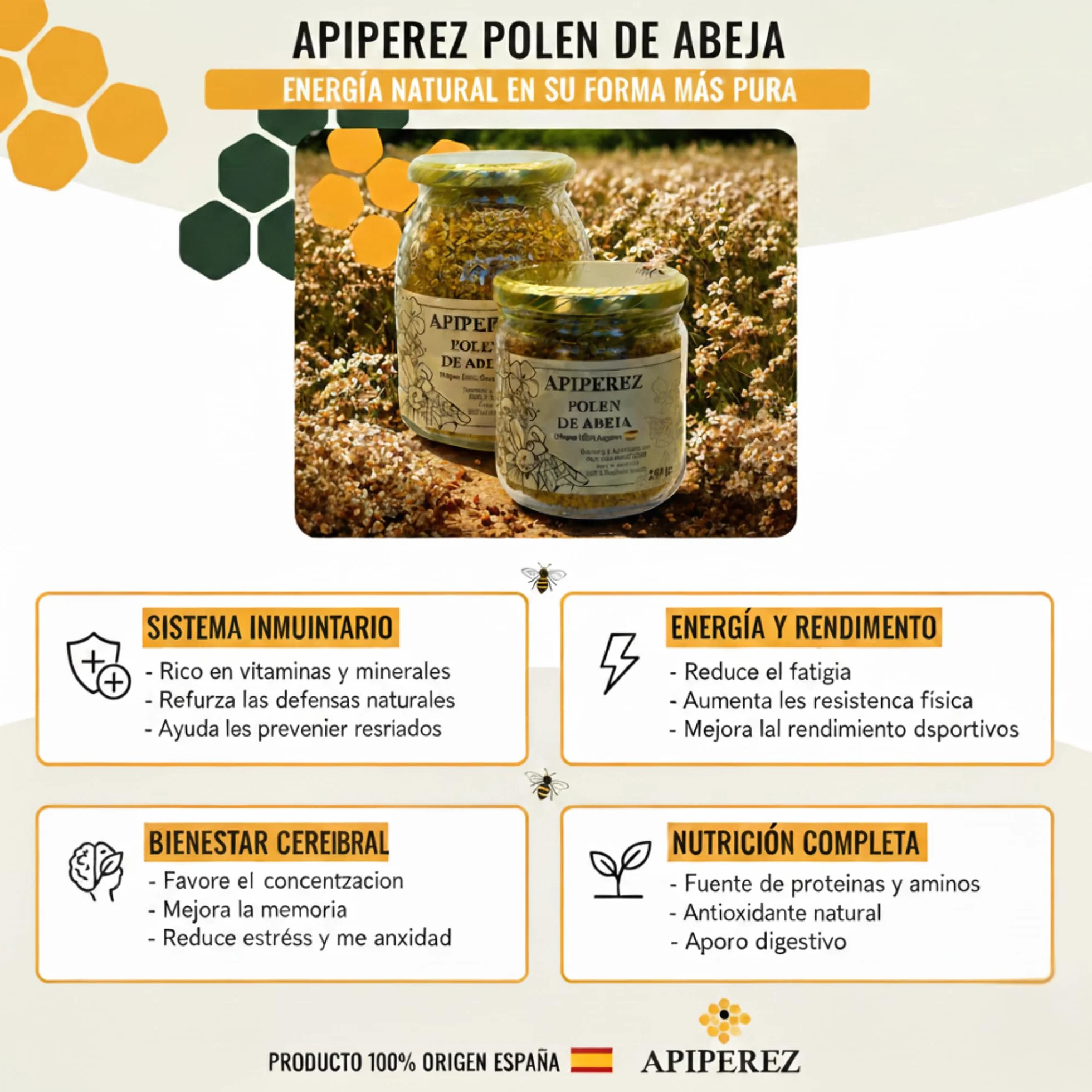 APIPEREZ Polen de Abeja 250 g – Superalimento Natural, Energético y Rico en Proteínas – Mejora Sistema Inmunitario y Rendimiento Físico