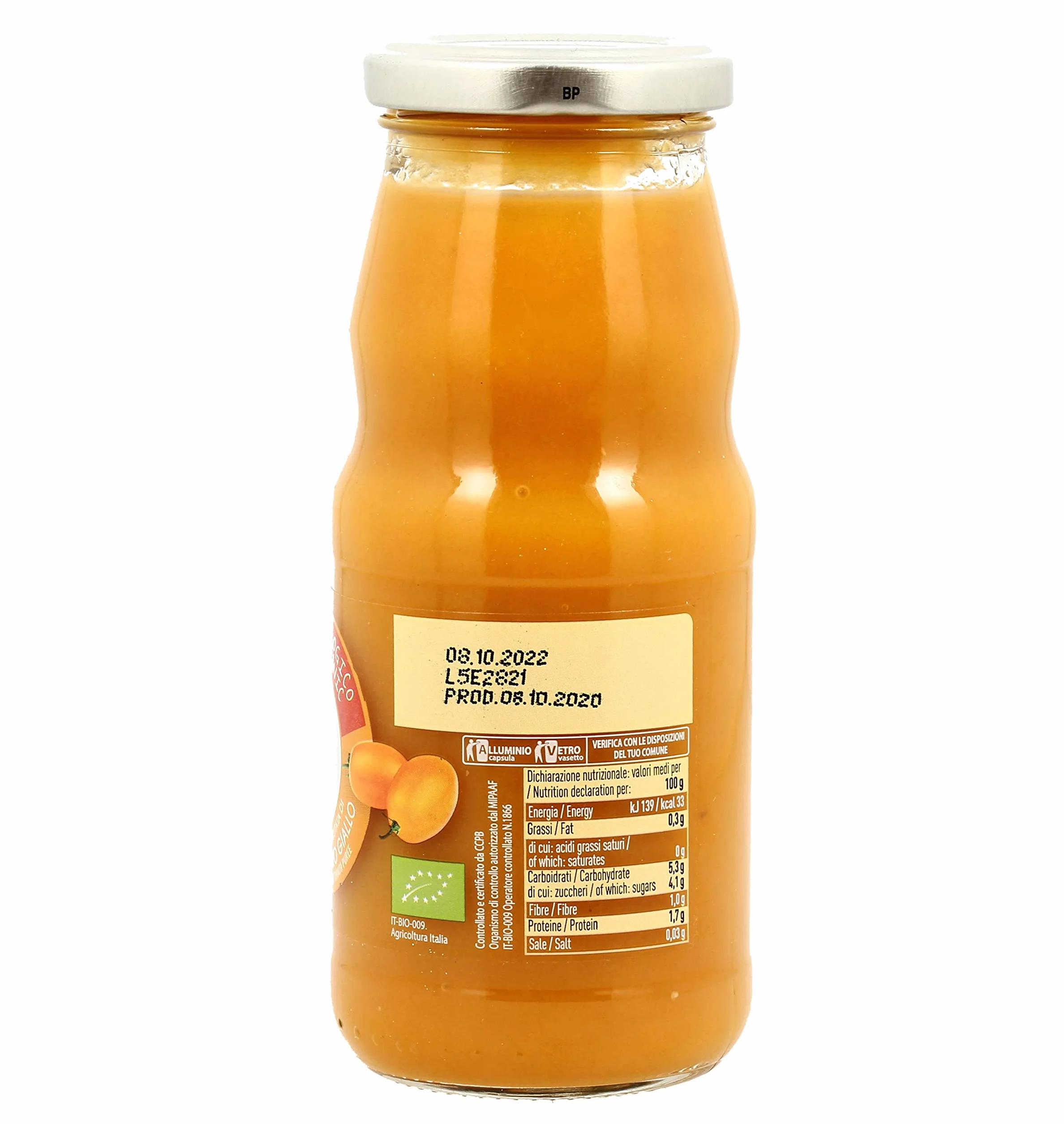 12 x Alce Nero Passata Vellutata di Pomodoro Giallo Biologico Bio Tomate Amarillo Tomate Orgánico de Italia 350 g Botella de vidrio