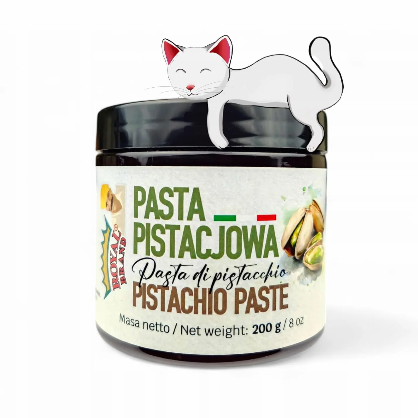 Royal Brand Pasta de pistacho 100% sin aditivos - los mejores pistachos italianos de Sicilia - Crema de pistacho - ‎Pistacho de semillas de pistacho peladas - Para hornear y postres - 200 g