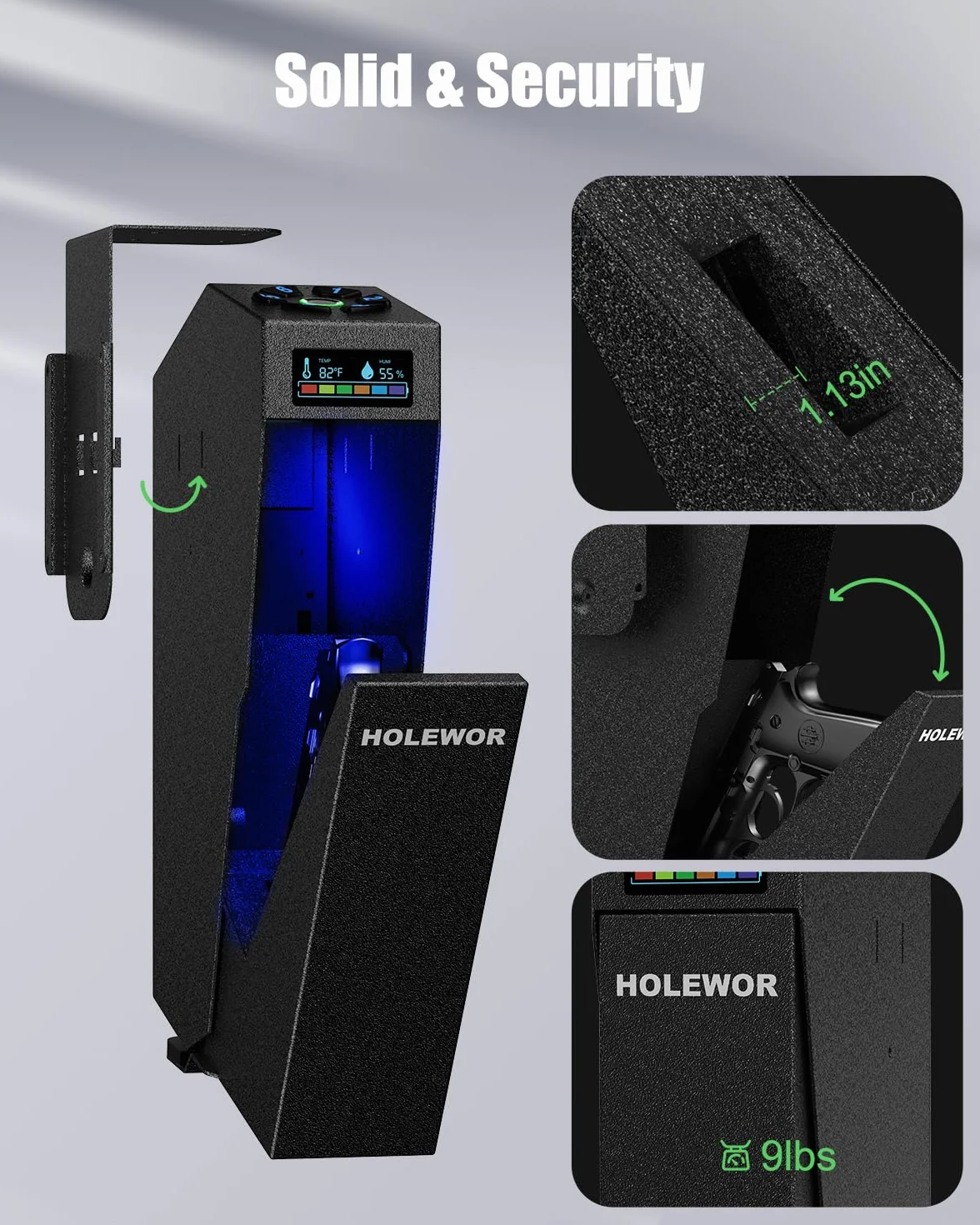 Holewor Caja fuerte para pistola biométrica huellas dactilares acceso rápido montaje único vehículo escritorio mesita de noche