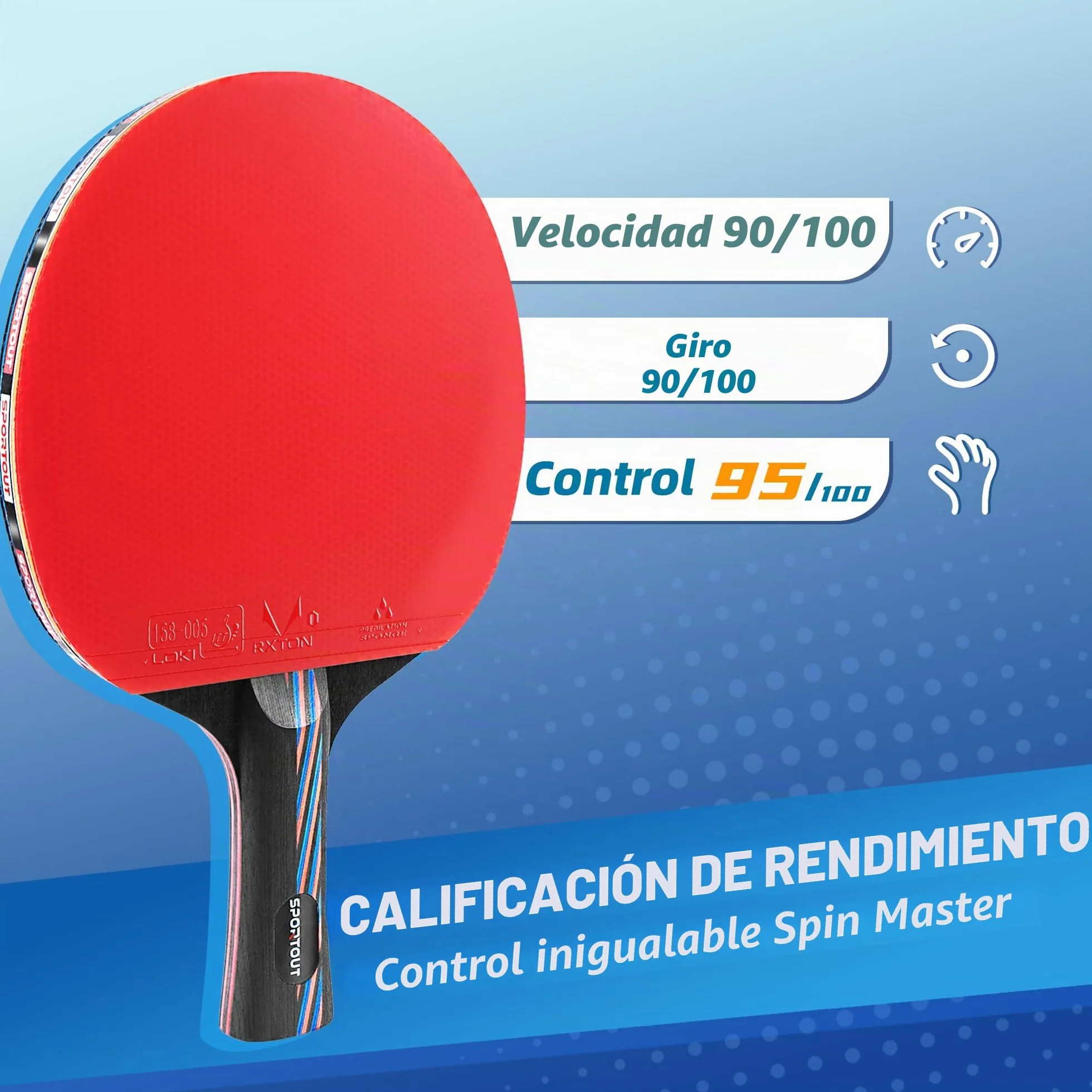 Pala de Ping Pong Profesional, 9 Capas Madera y 8 Capas Carbono