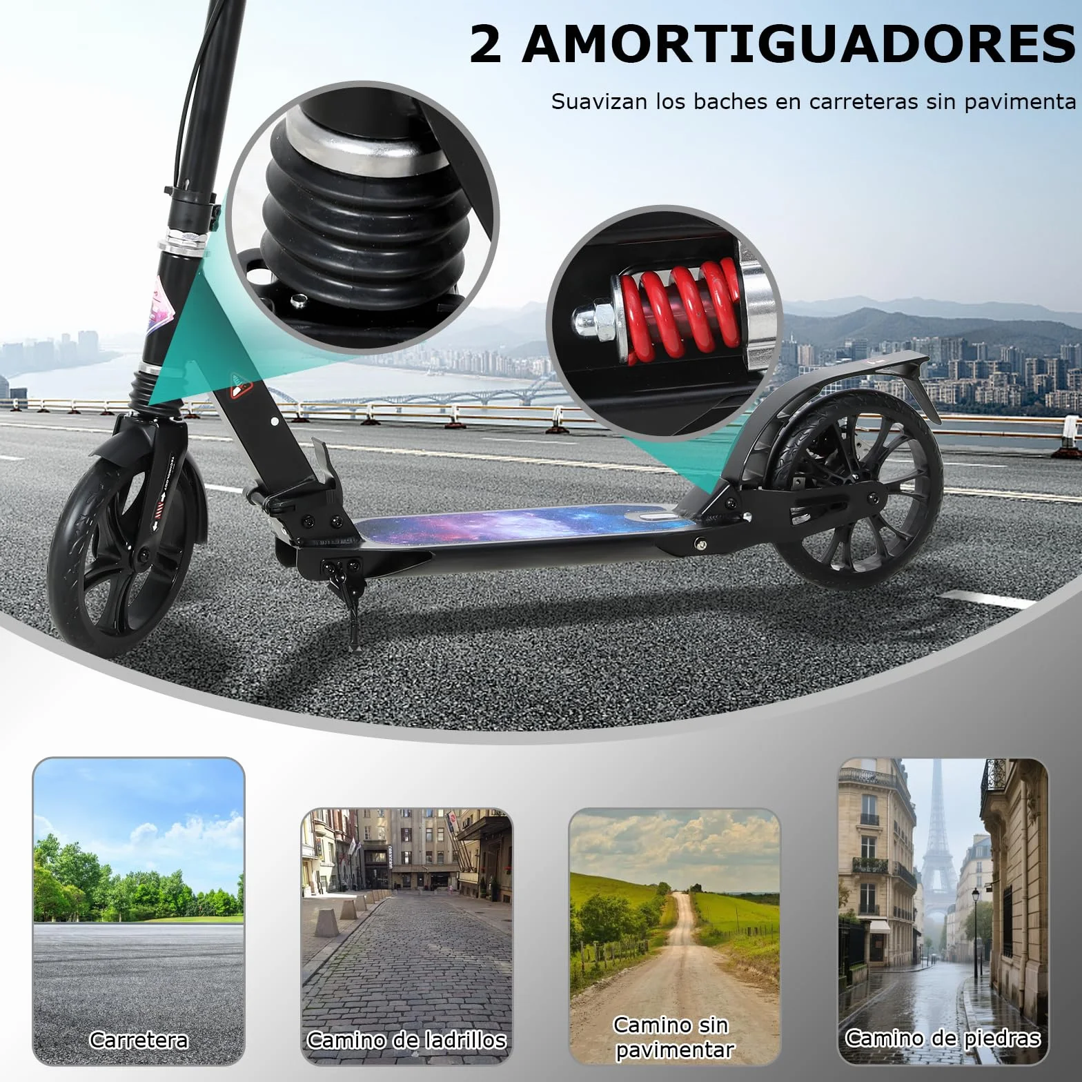 ISE Patinete Scooter Plegable Adulto Niño Manillar Ajustable 93-107cm Ruedas 200mm Freno de Mano Máx 100kg