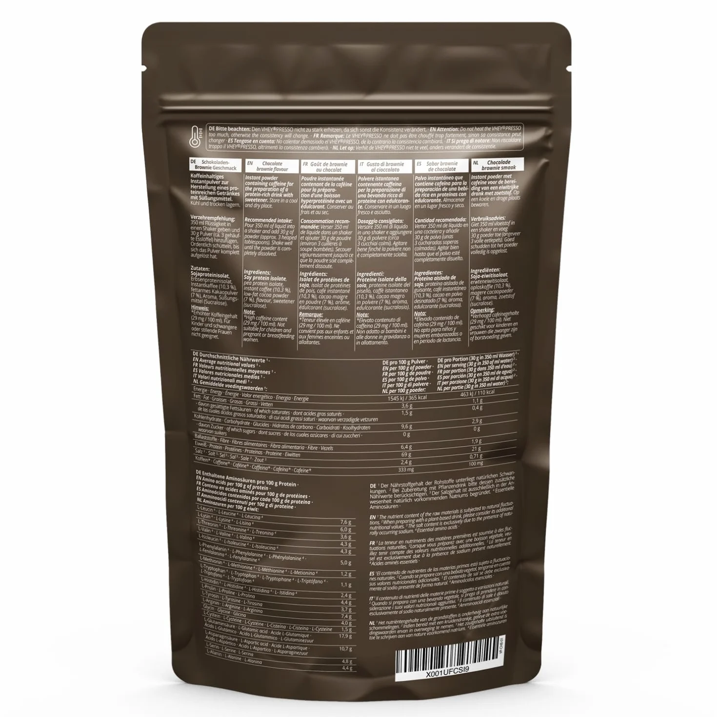 Nutri + Protein iced Coffee Chocolate Brownie - Vheypresso Café Proteína con Cafeína 800 g - sin Lactosa + Gluten - Proteínas para Construcción muscular