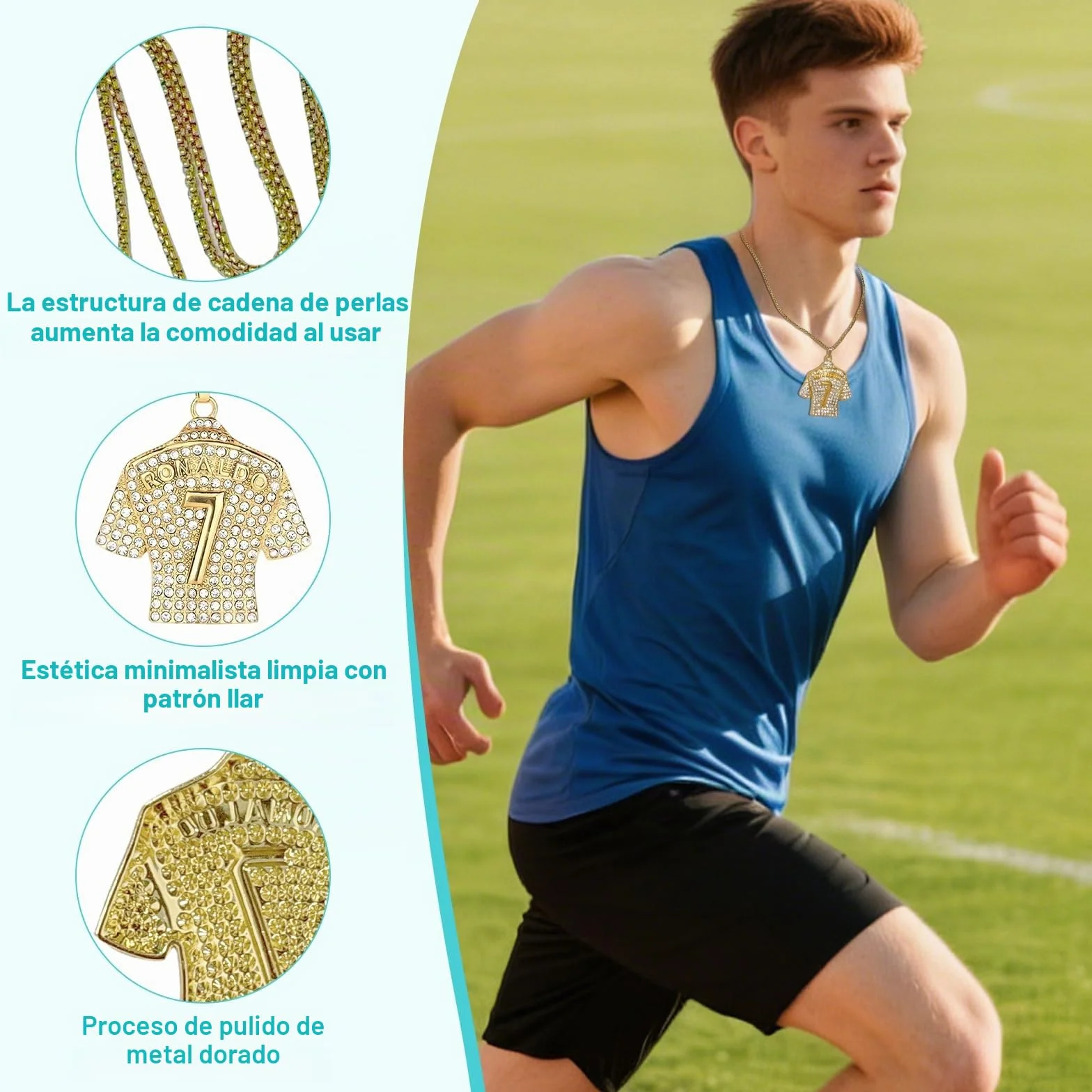 CR7 3-Piece Football Accessory Set: Black & Gold 3D Wristband, Adjustable Emblem, Football Jersey, 7-Chain Necklace
