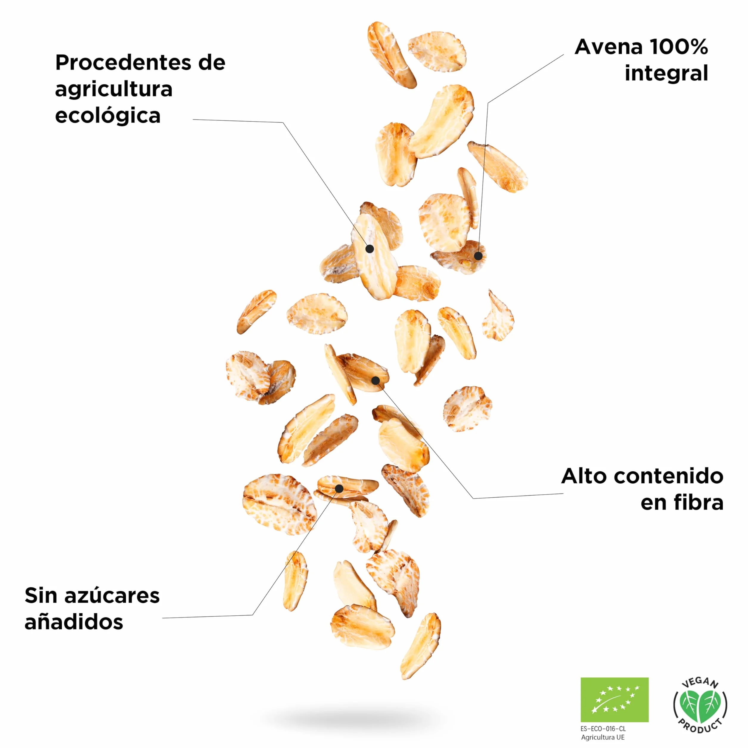 Drasanvi SPORT LIVE Copos de Avena Gruesos Integrales BIO | Fuente natural de proteínas y Vitaminas del grupo B y E | Alto contenido en Fibra | 1kg
