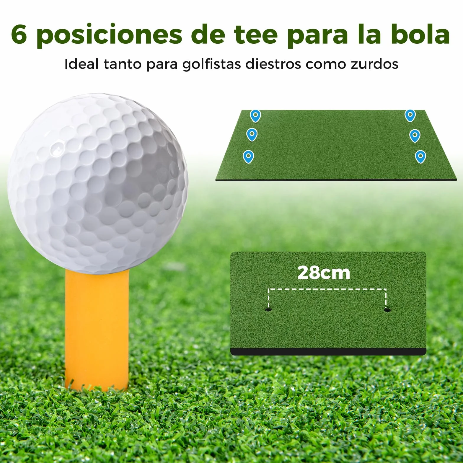 COSTWAY Tapete de Golf 3 en 1, Alfombrilla de Césped Sintético 20/25mm, 2 Tees y 2 Palos de Alineación