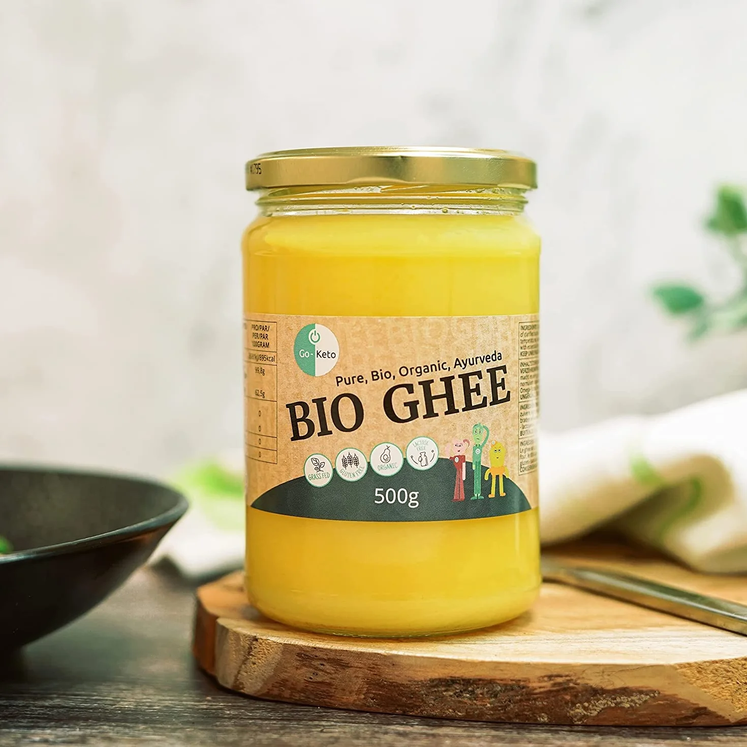 Go-Keto BIO Ghee, 500g | Mantequilla 100% clarificada, certificada BIO, Ayurveda | perfecto para la dieta cetogénica | ideal para hornear y asar | Sin lactosa, sin gluten, bajo en carbohidratos