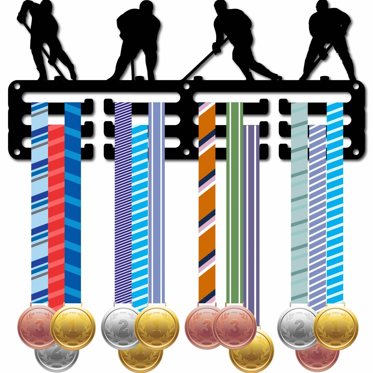 CREATCABIN Soporte Medallas Hockey Hielo Expositor Pared Metal Negro 29x13cm