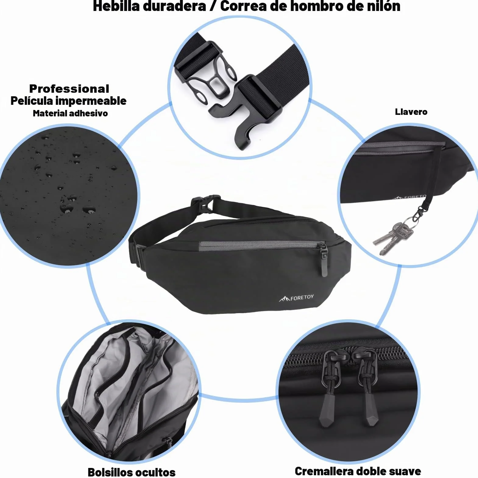 FORETOY Riñonera Impermeable Deportiva 4 Bolsillos con Botella para Running Marcha Bici